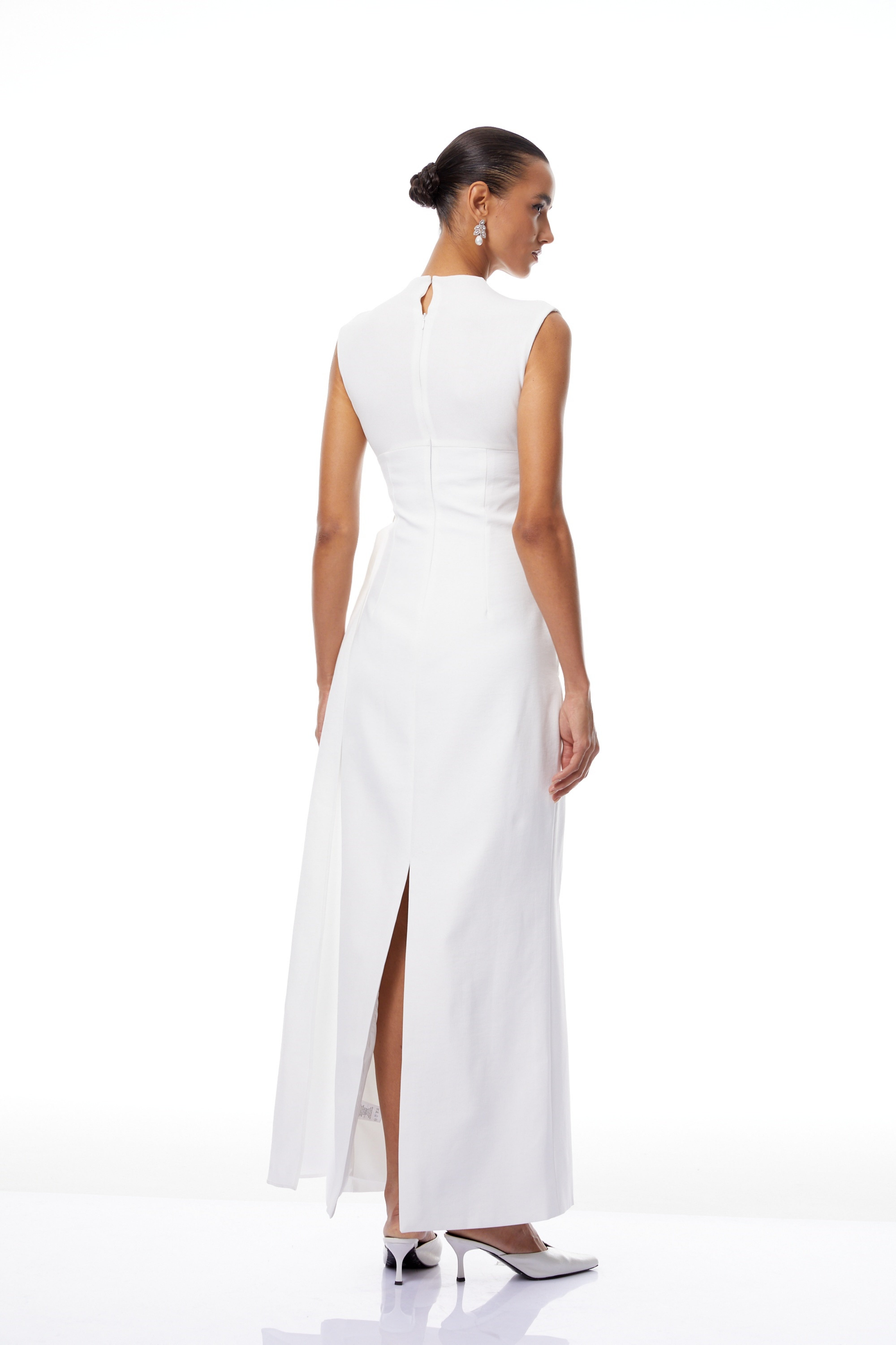 Arna White Knit Panel Gathered Maxi Dress