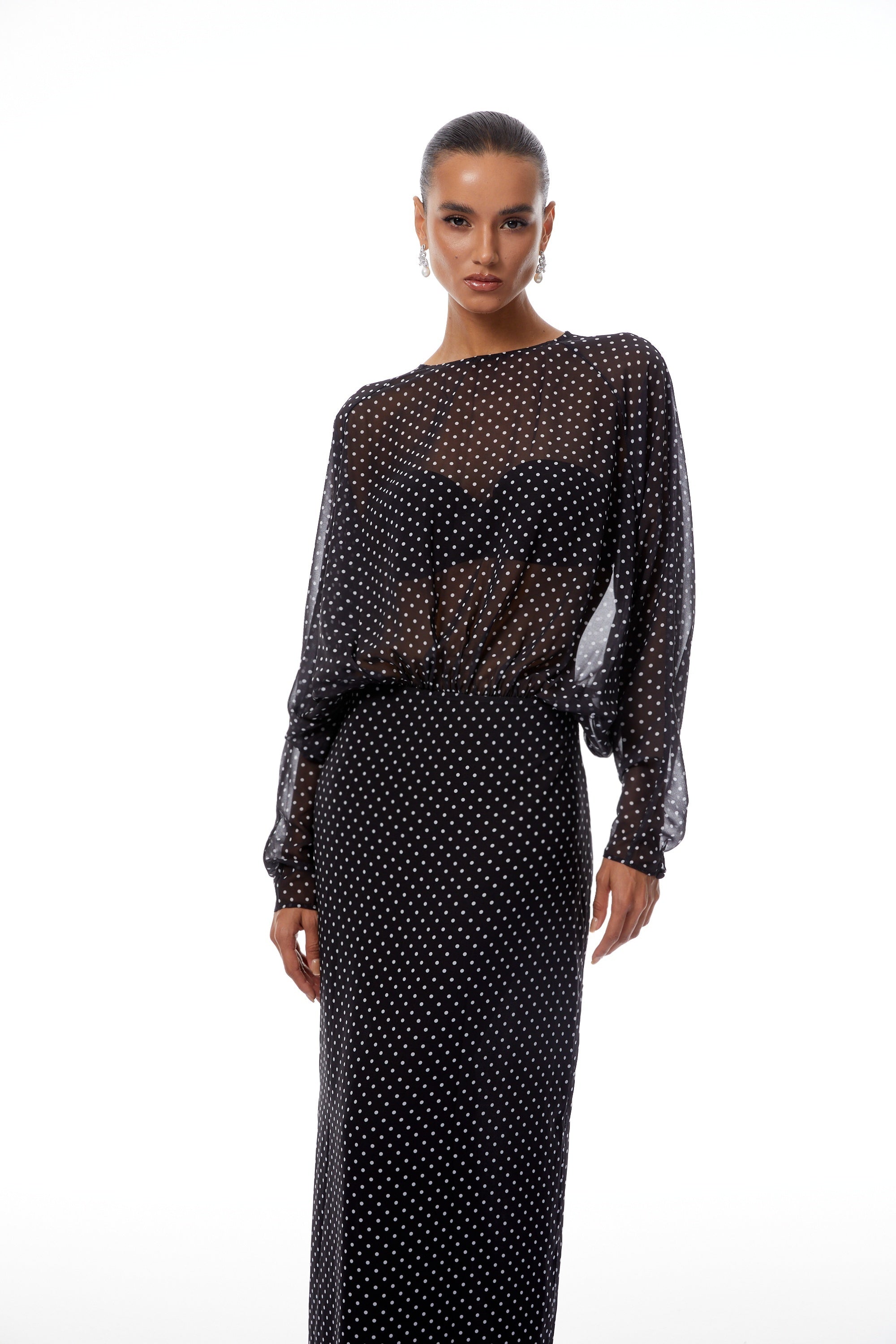 Emilia Black Polka Dot Chiffon Maxi Dress