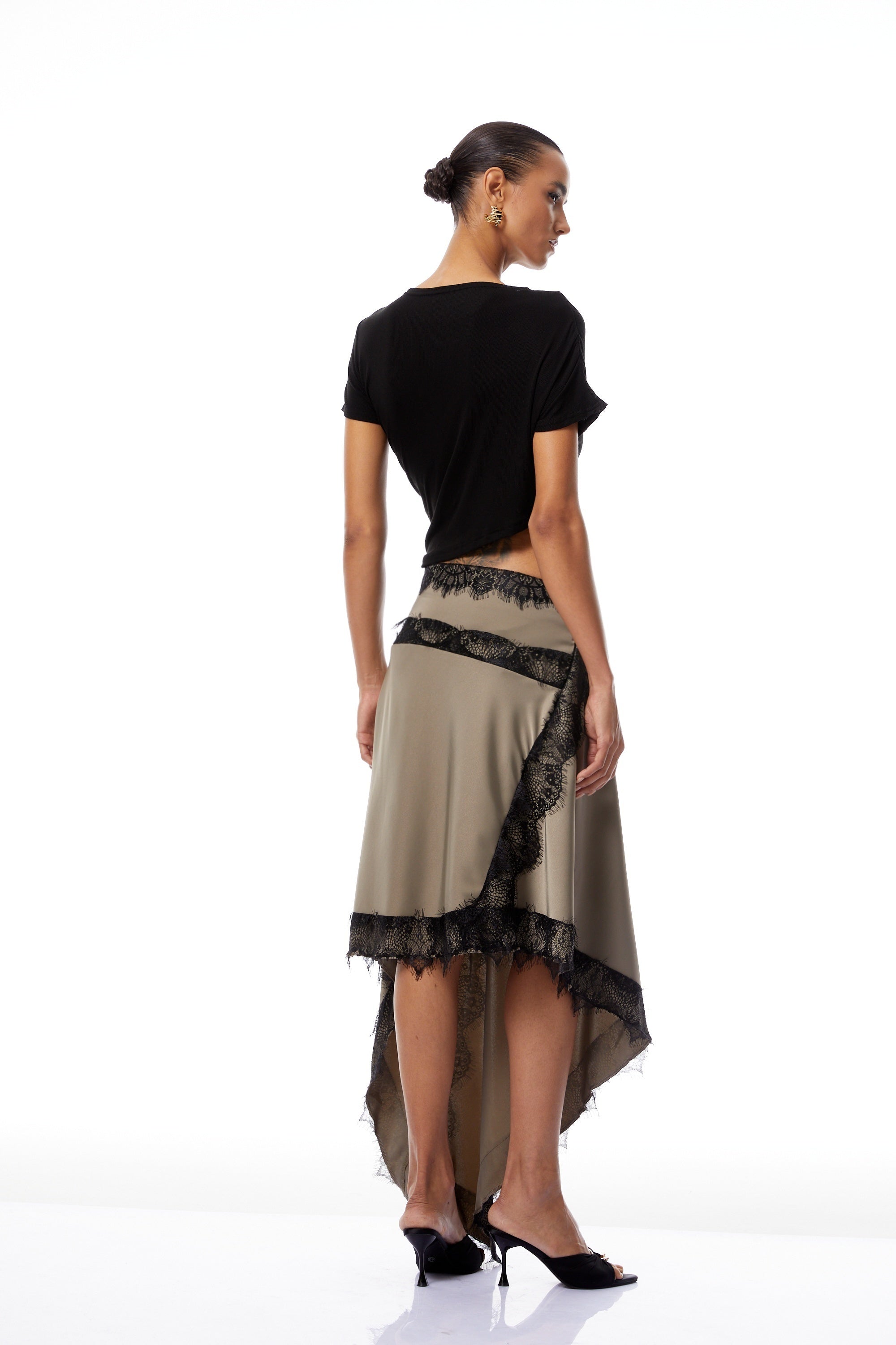 Fiamma Black Gathered Lace Panel Maxi Dress