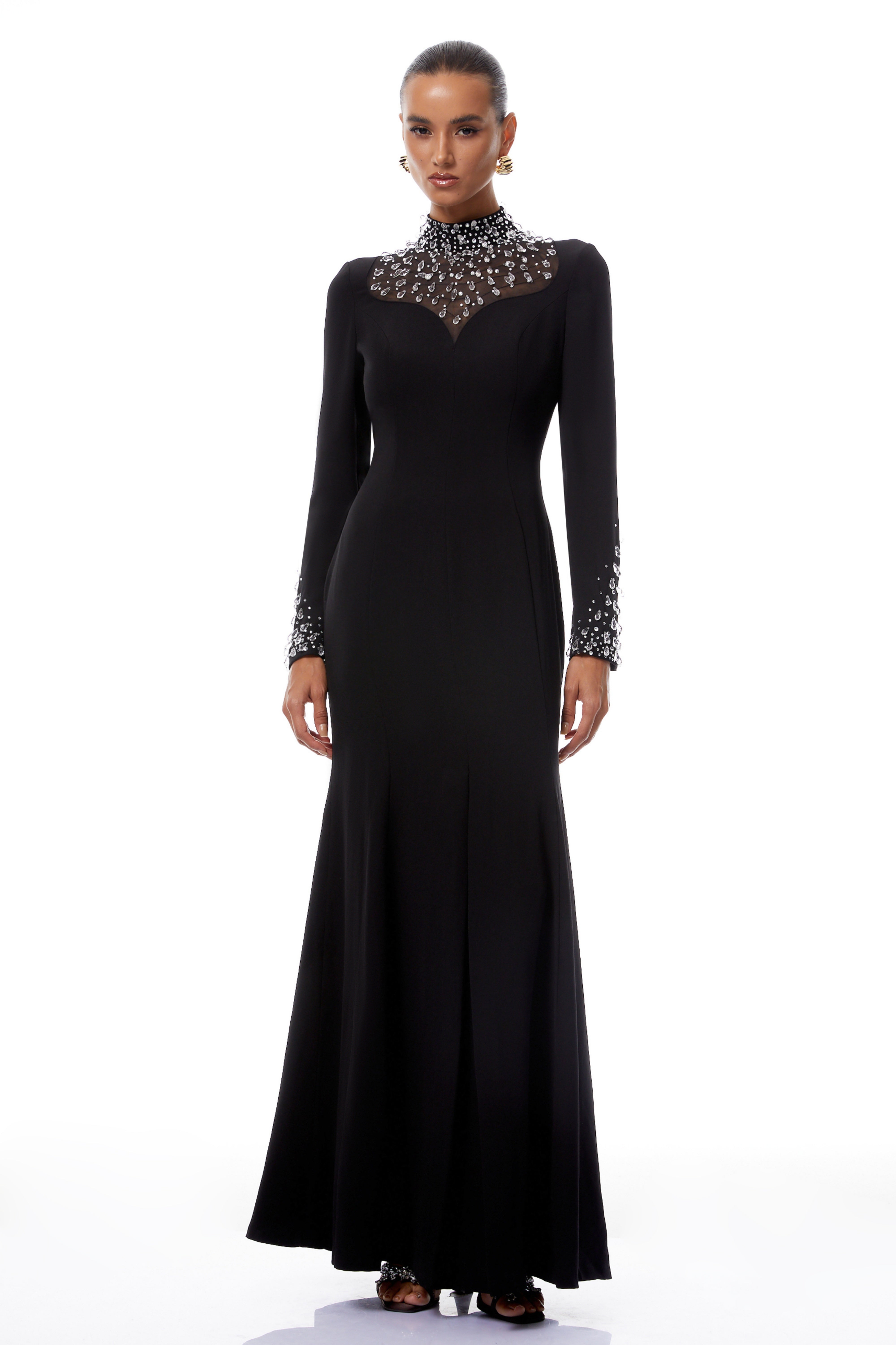 Oona Black Embellished Flared Maxi Gown