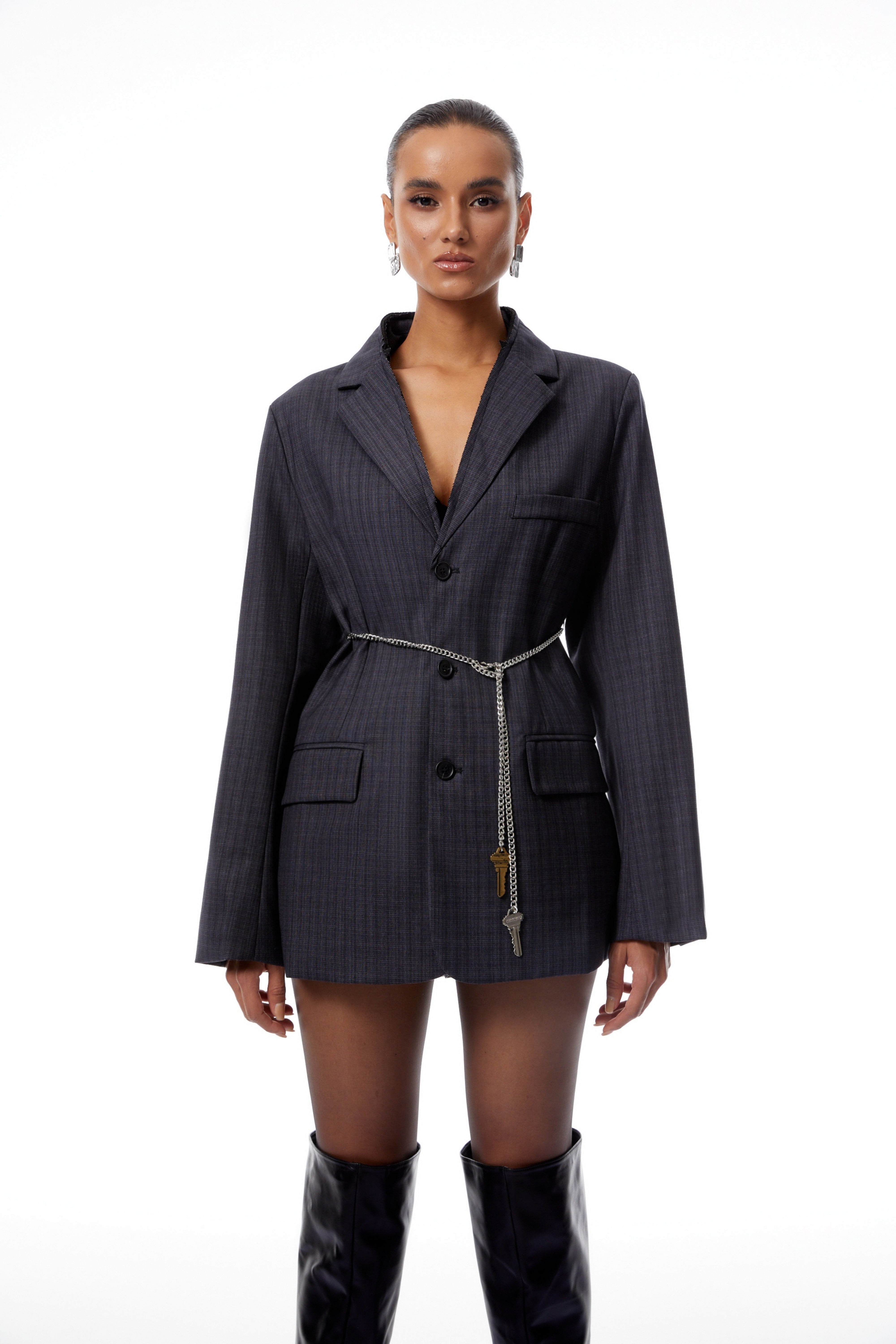 Aurianne Grey Blazer mit Ketten- und Karomuster