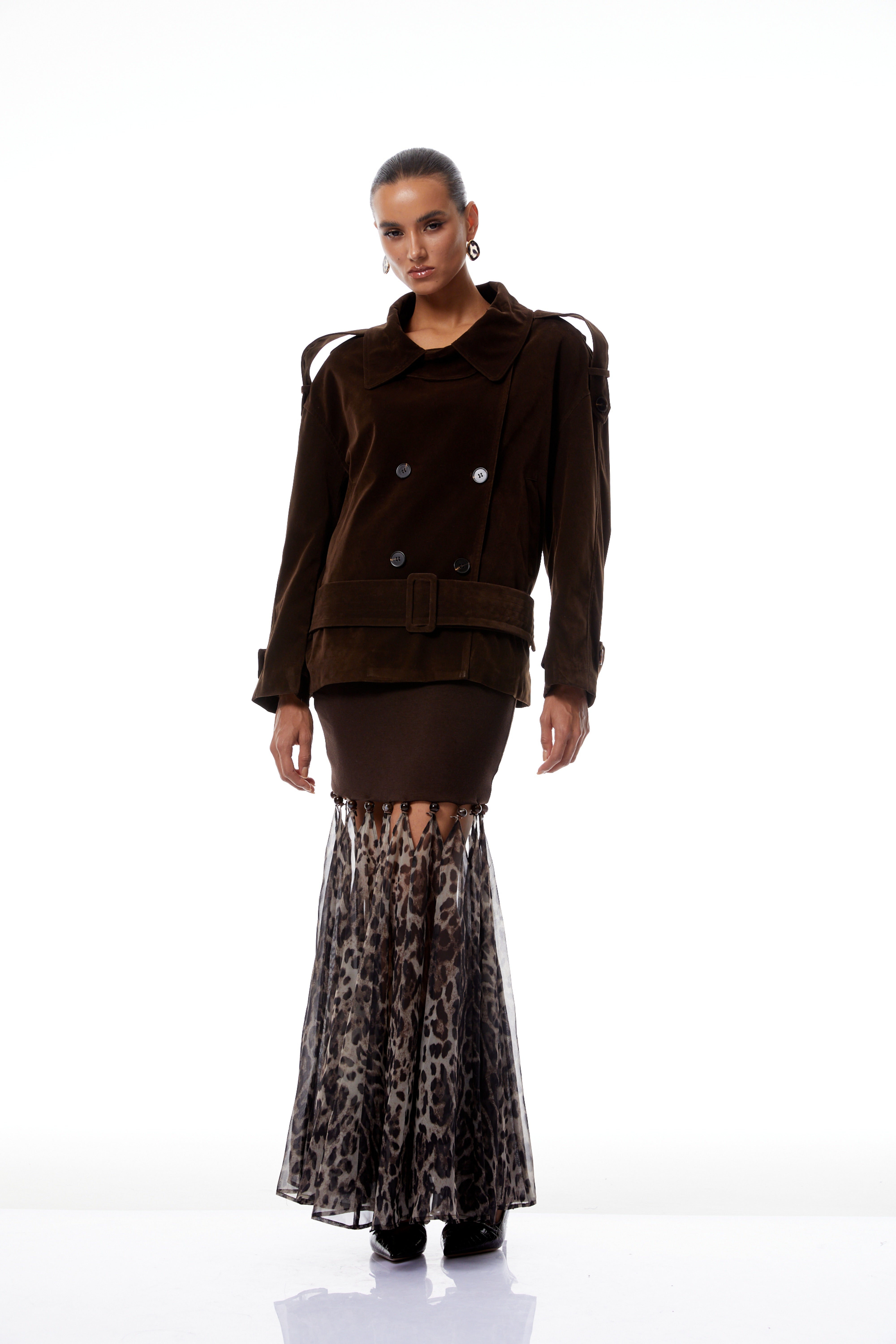 Gisèle Brown Leopard Print Chiffon Panel Skirt