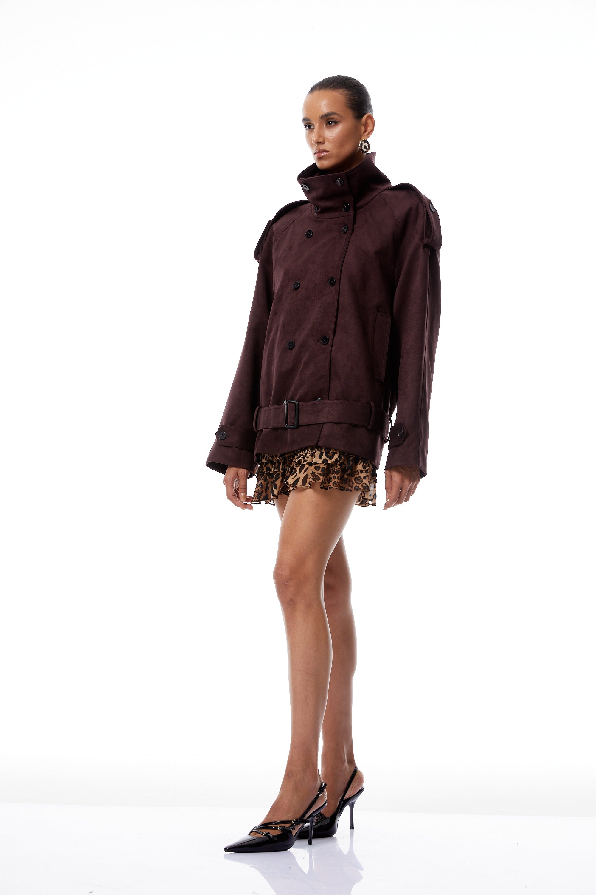 Flavia burgunderroter Trenchcoat aus Wildleder mit Gürtel