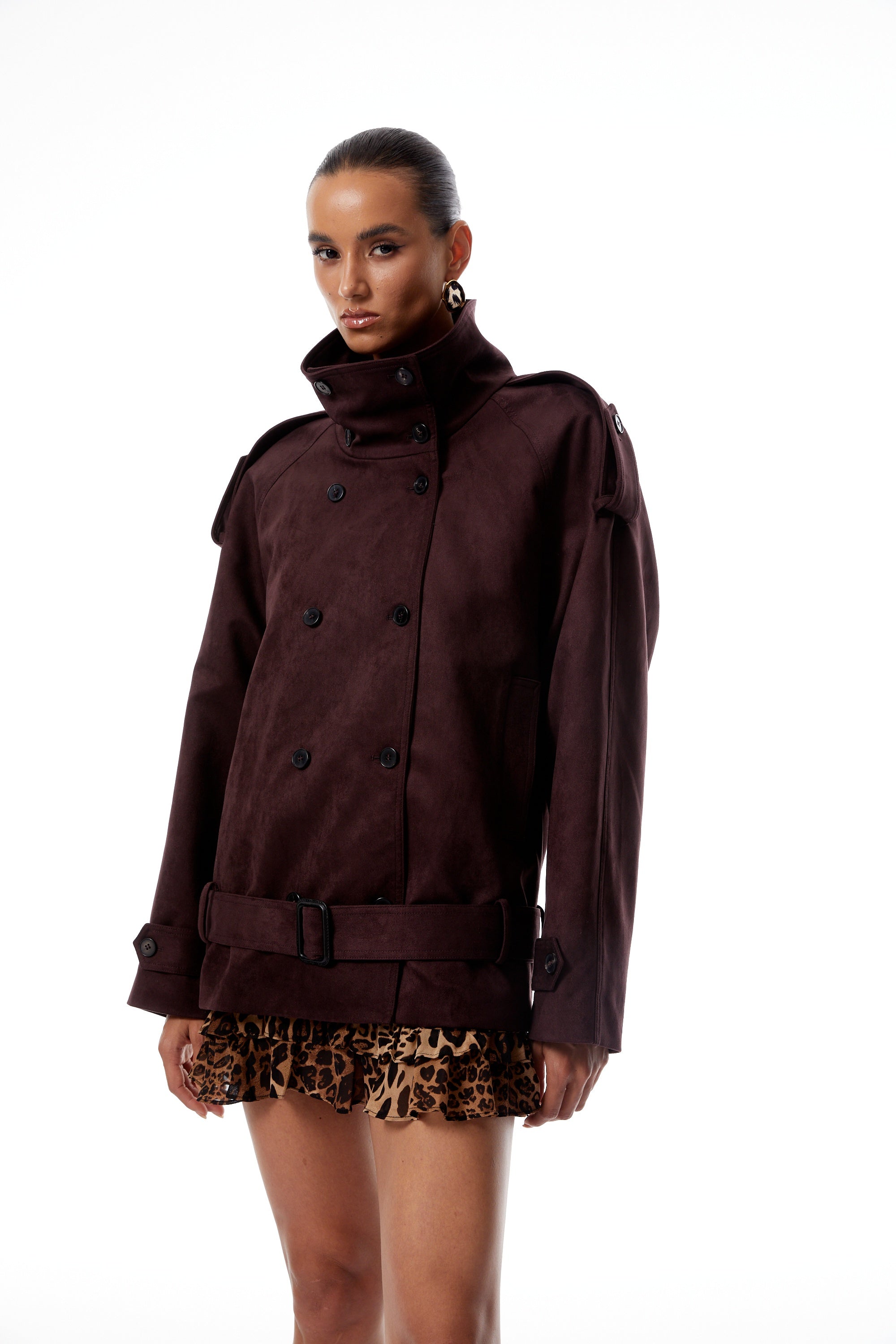 Flavia burgunderroter Trenchcoat aus Wildleder mit Gürtel