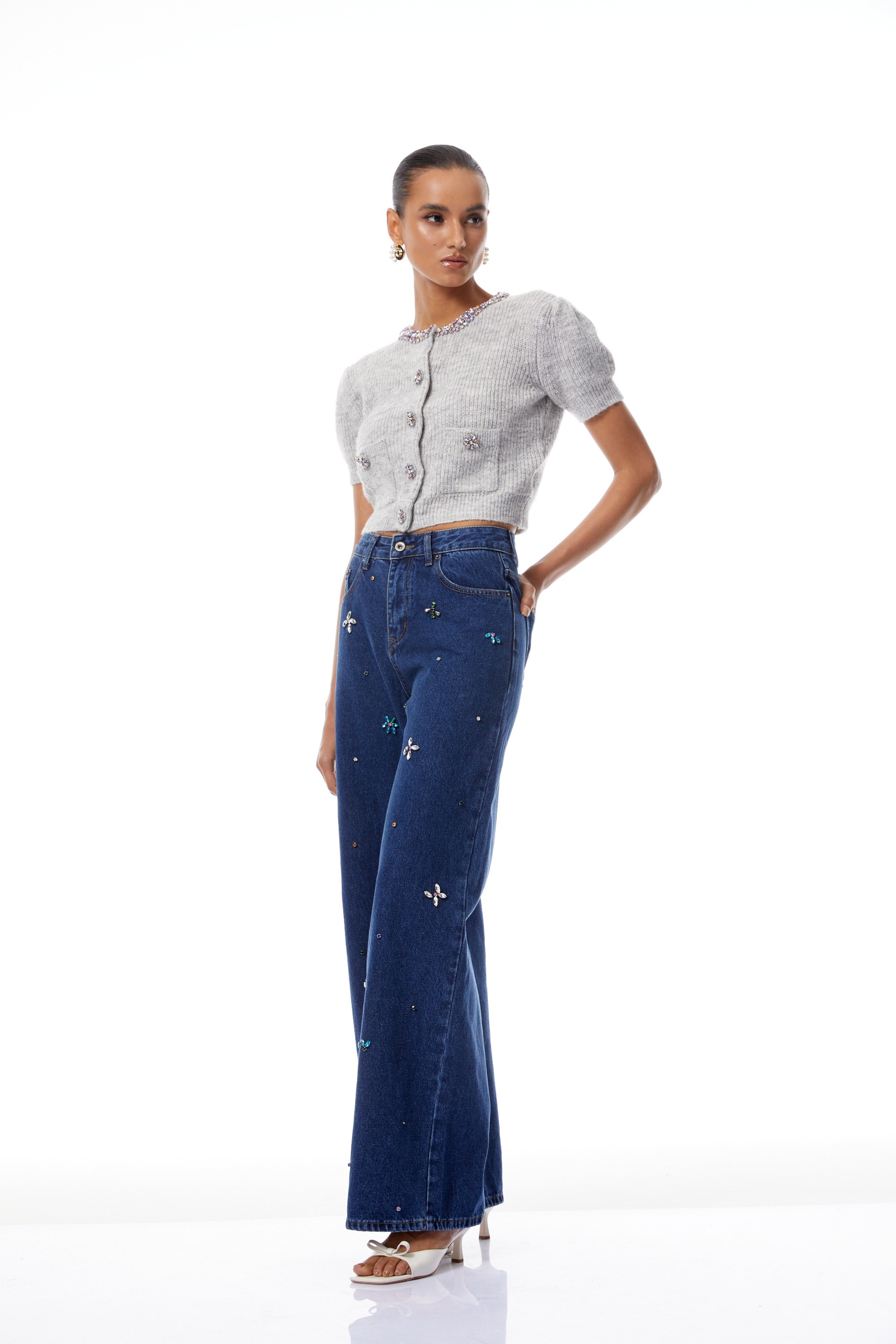 Caoimhe Indigo Blue Crystal Floral Jeans