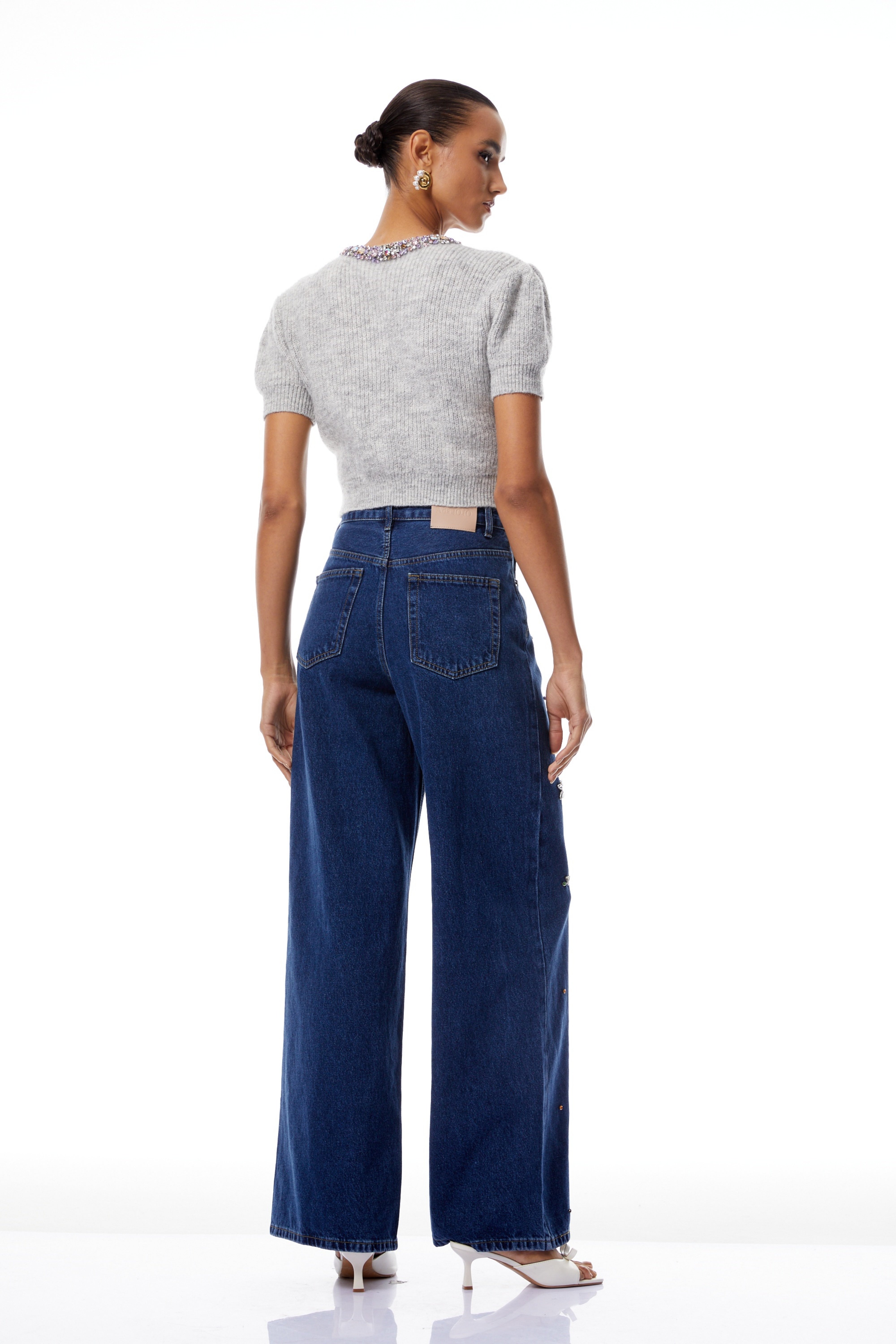 Camille Grey Verziertes Rippstrick-Crop-Top