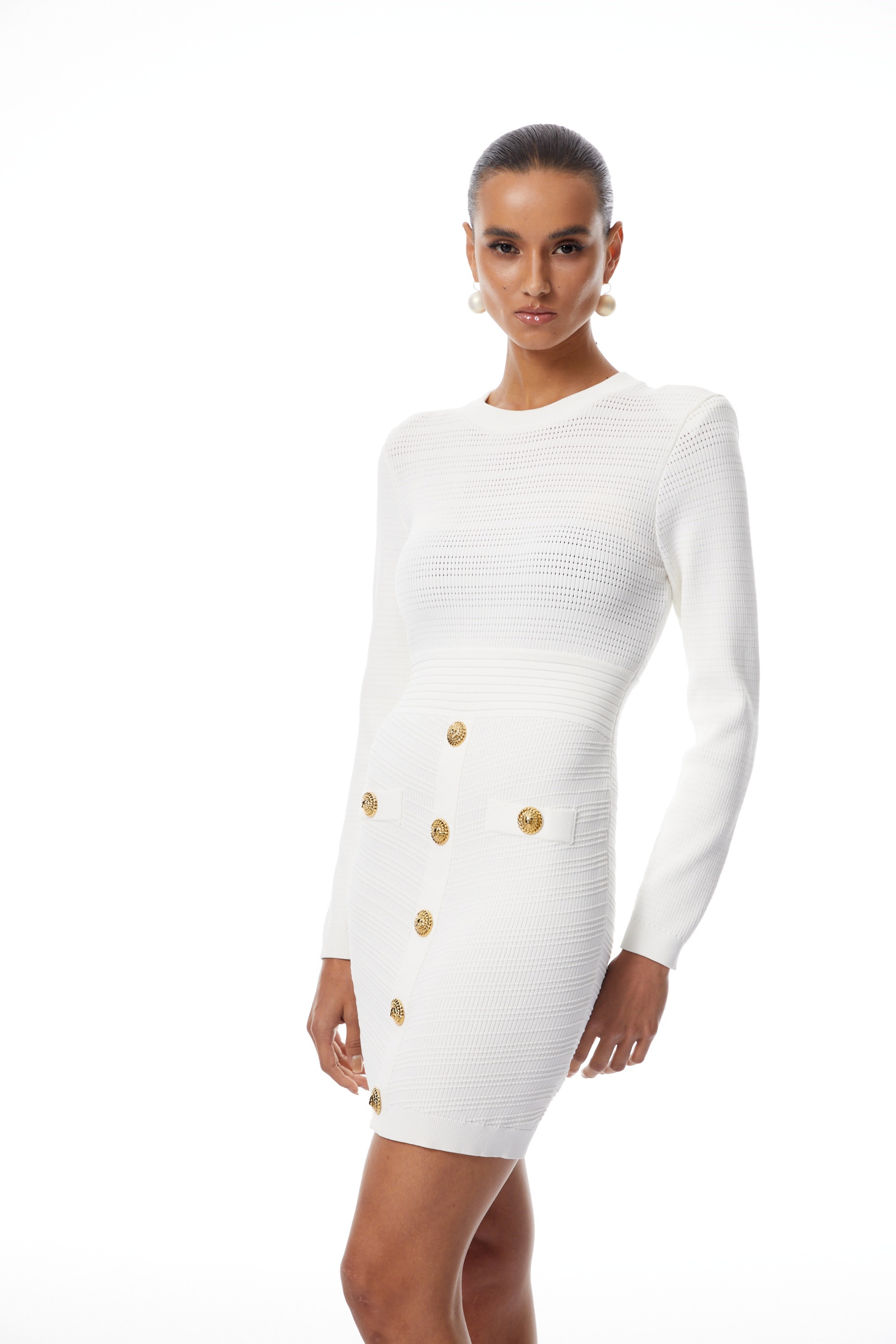 Laila White Textured Stretch Knit Mini Dress