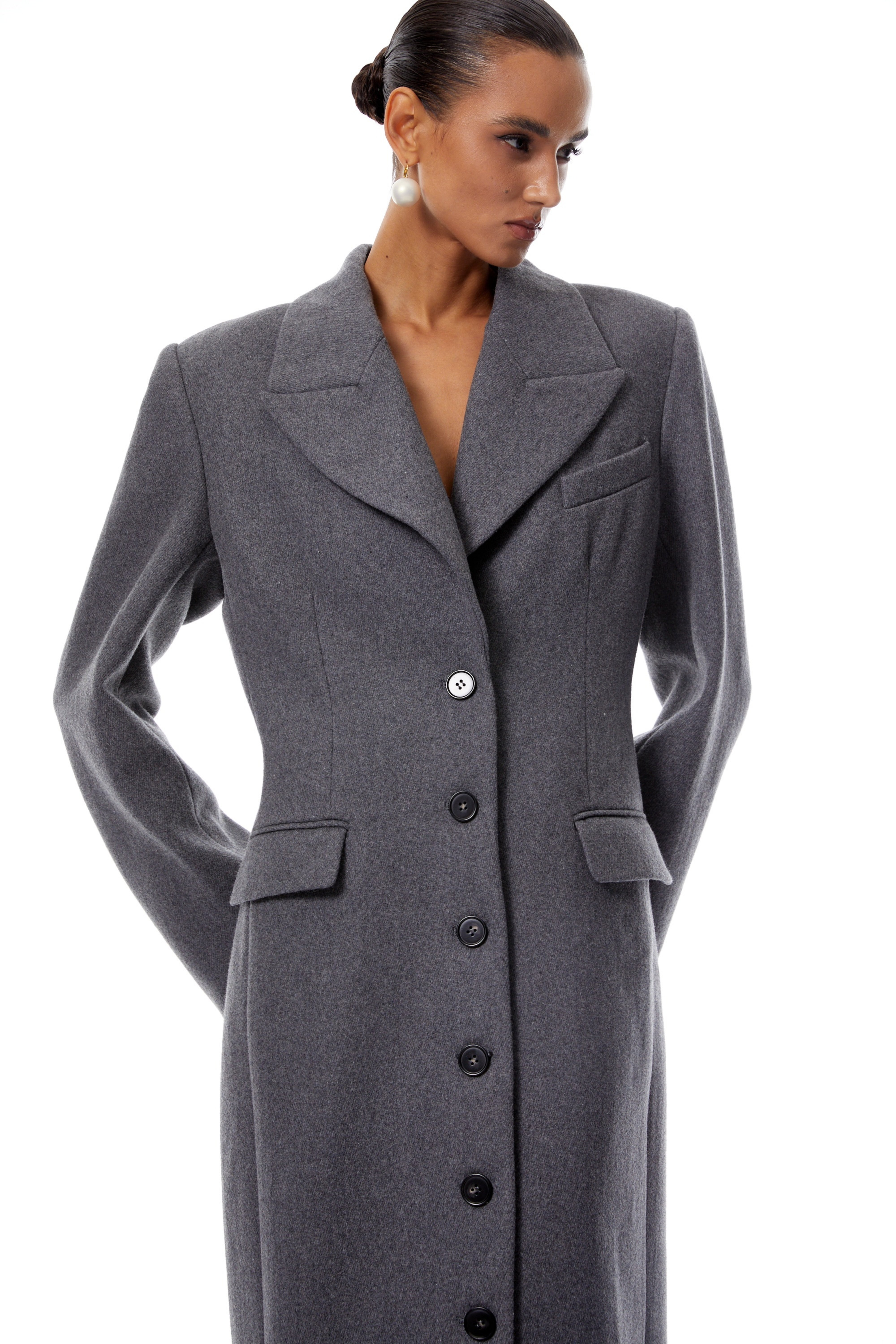 معطف لير رمادي من التويد بصف واحد من الأزرار