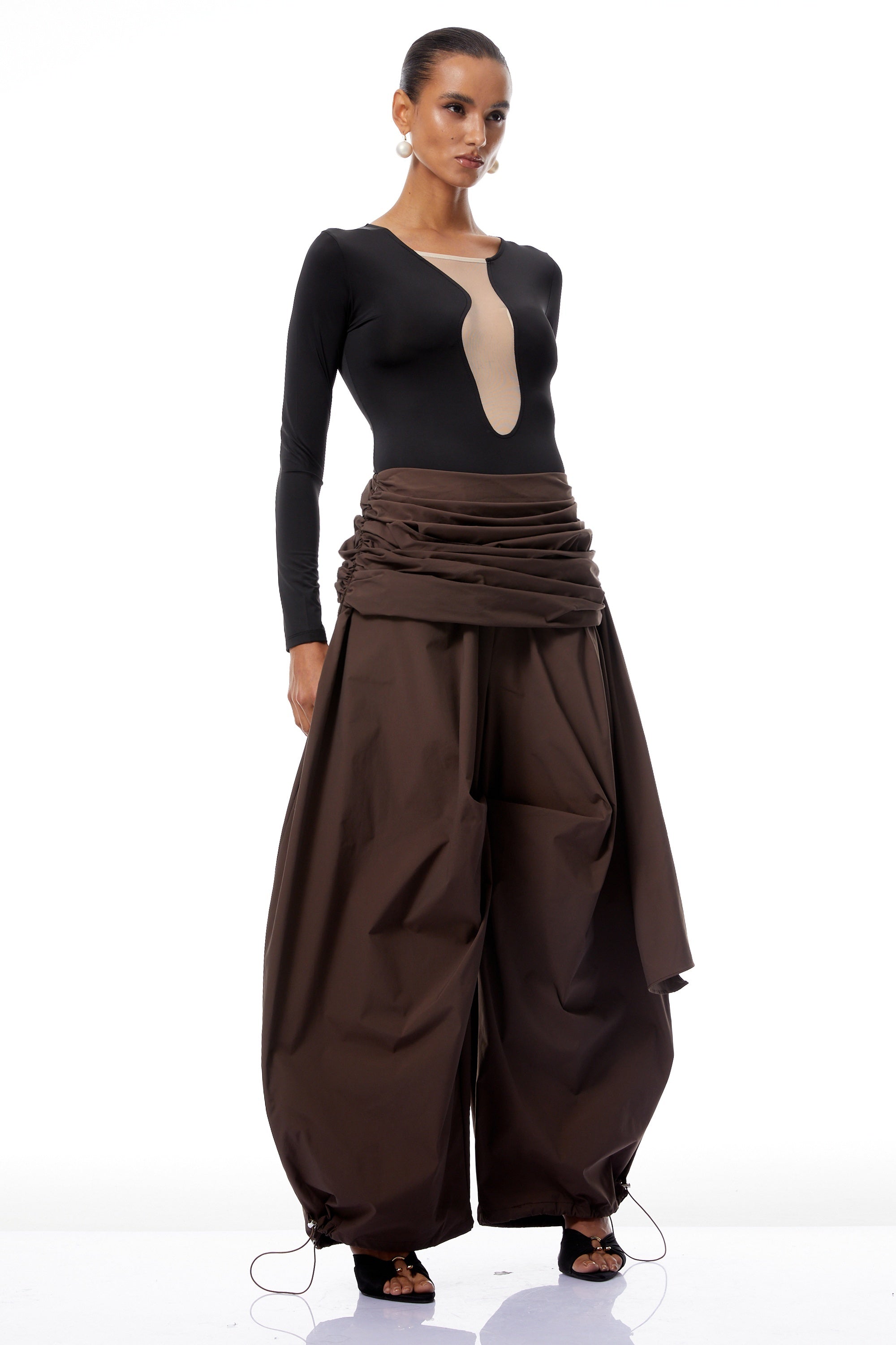 Carlotta Brown Wide Leg Ruched Trousers