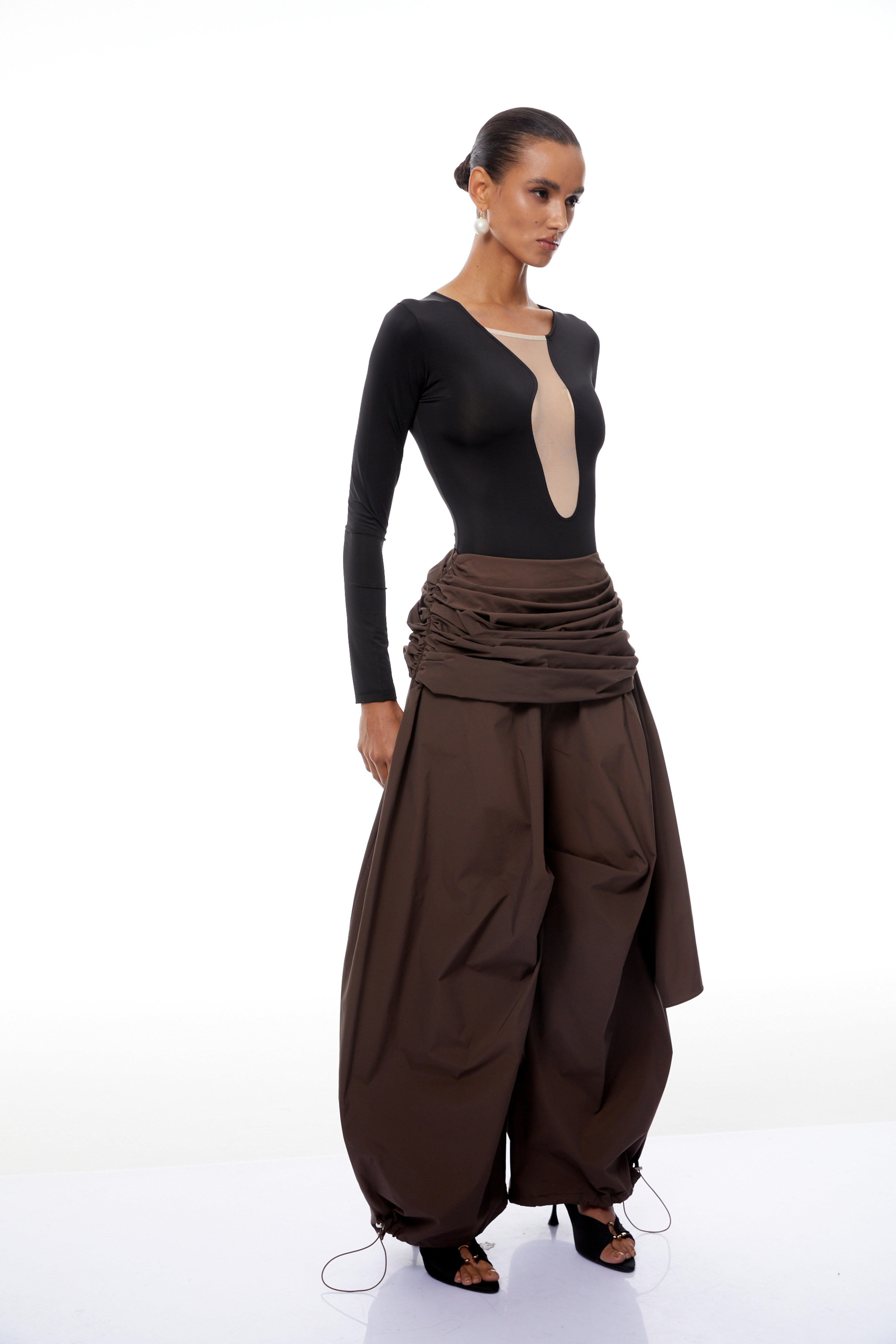 Schwarzer Sélène-Body mit Mesh-Einsätzen