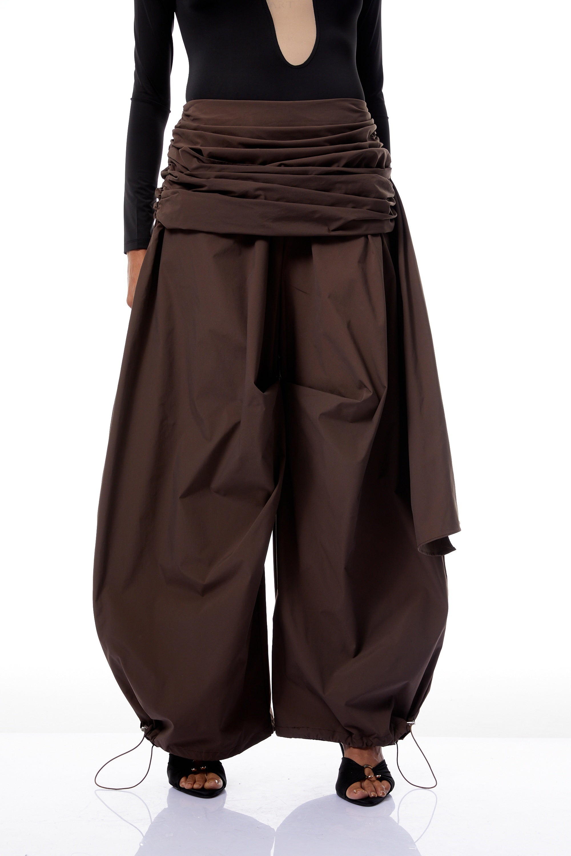 Carlotta Brown Wide Leg Ruched Trousers