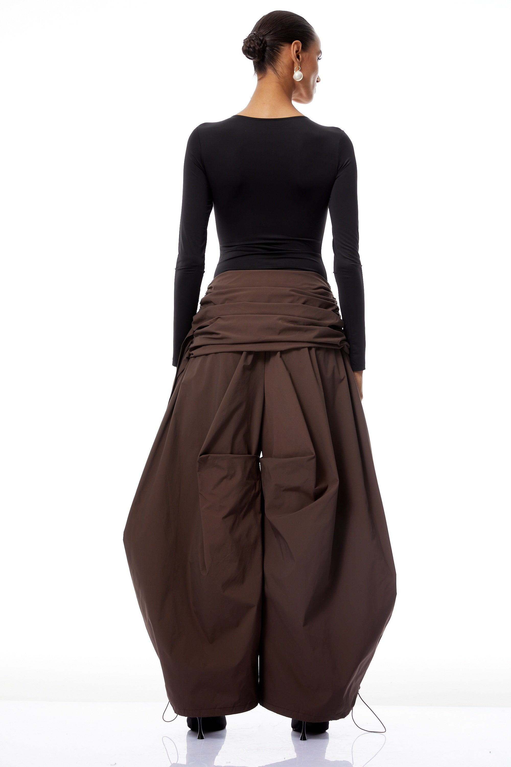 Carlotta Brown Wide Leg Ruched Trousers