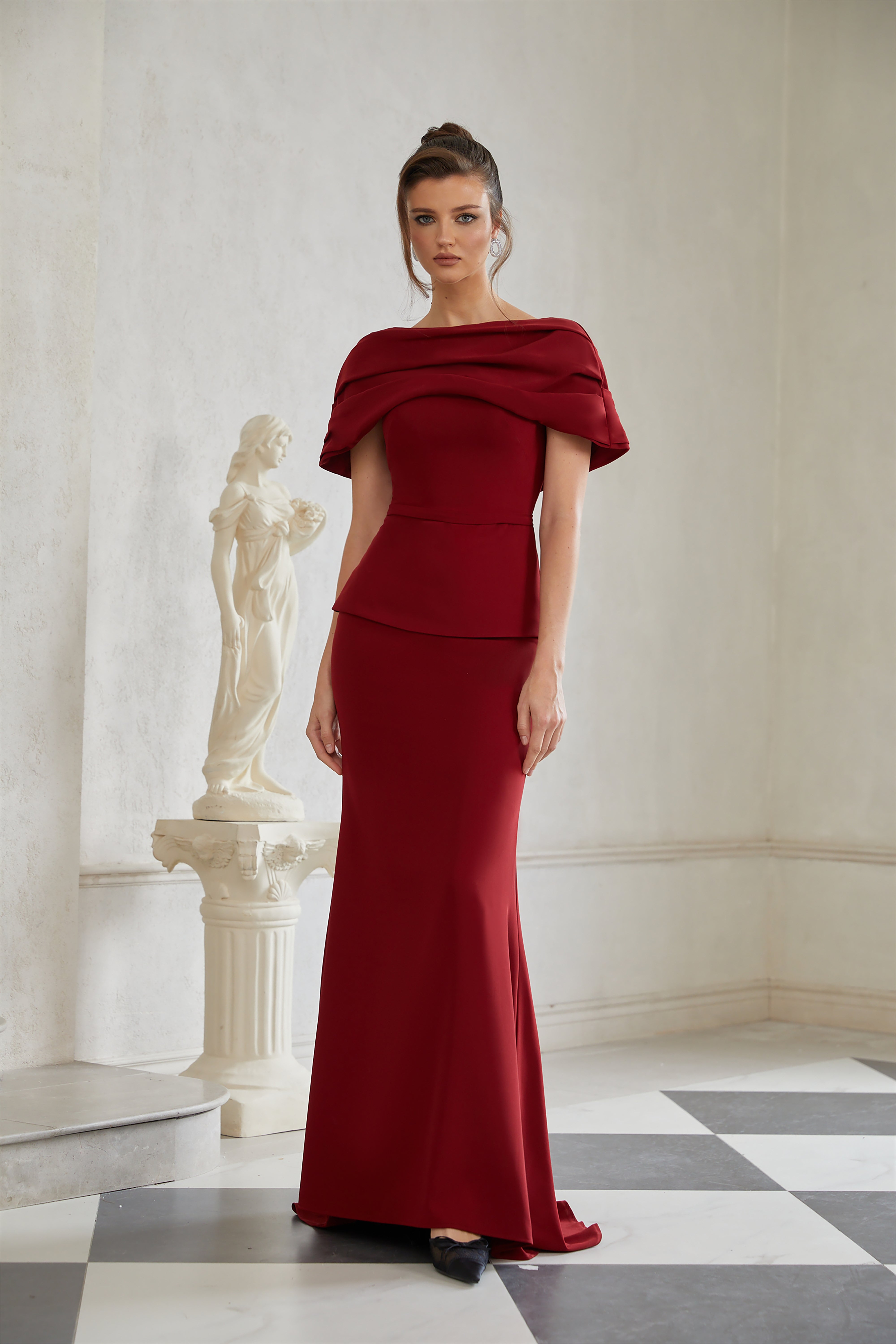 فستان ماكسي بورجوندي