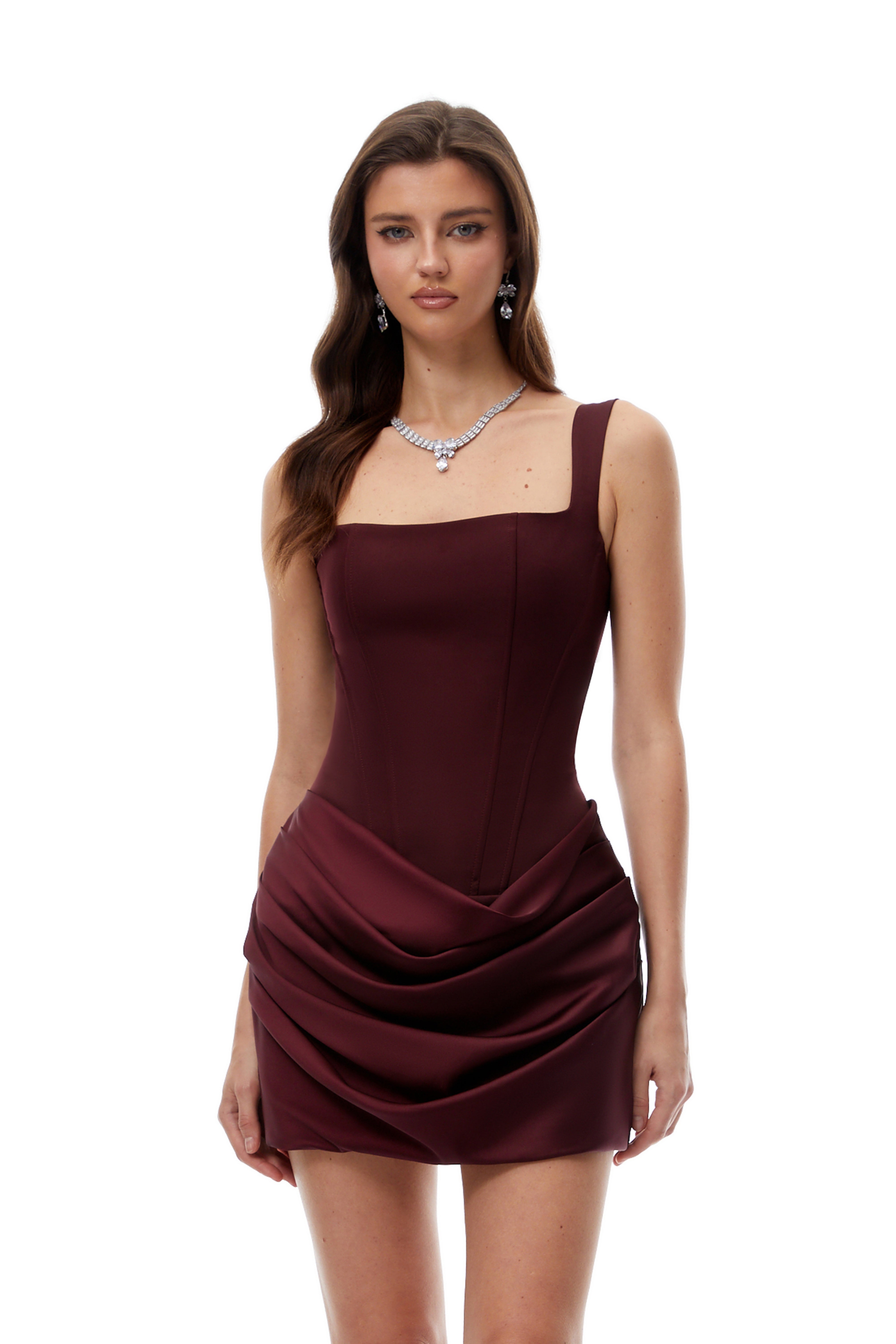 Burgundy Ruched Bodycon Mini Dress