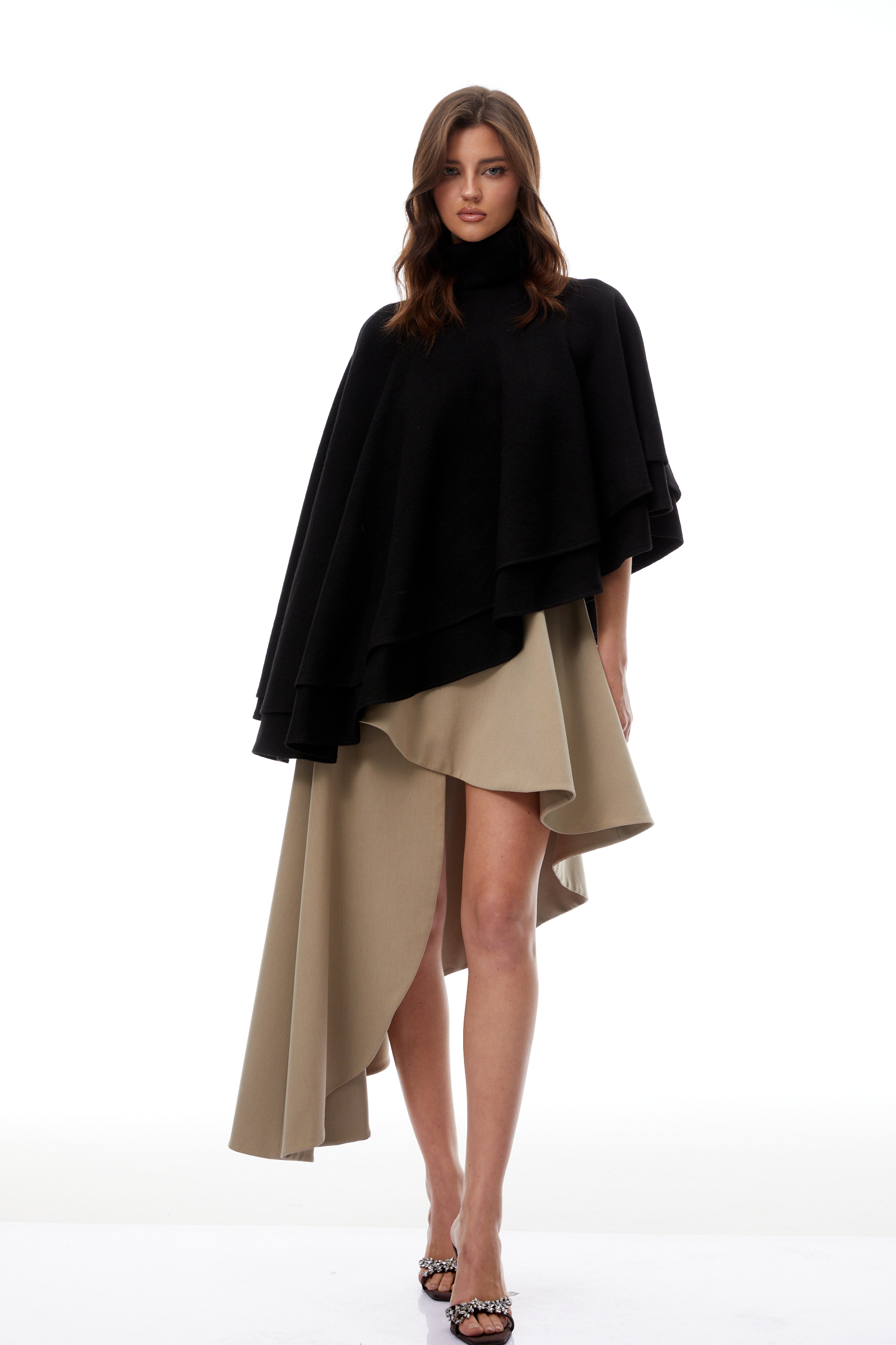 Filomena Black Layered Asymmetrical Knit Cape Top