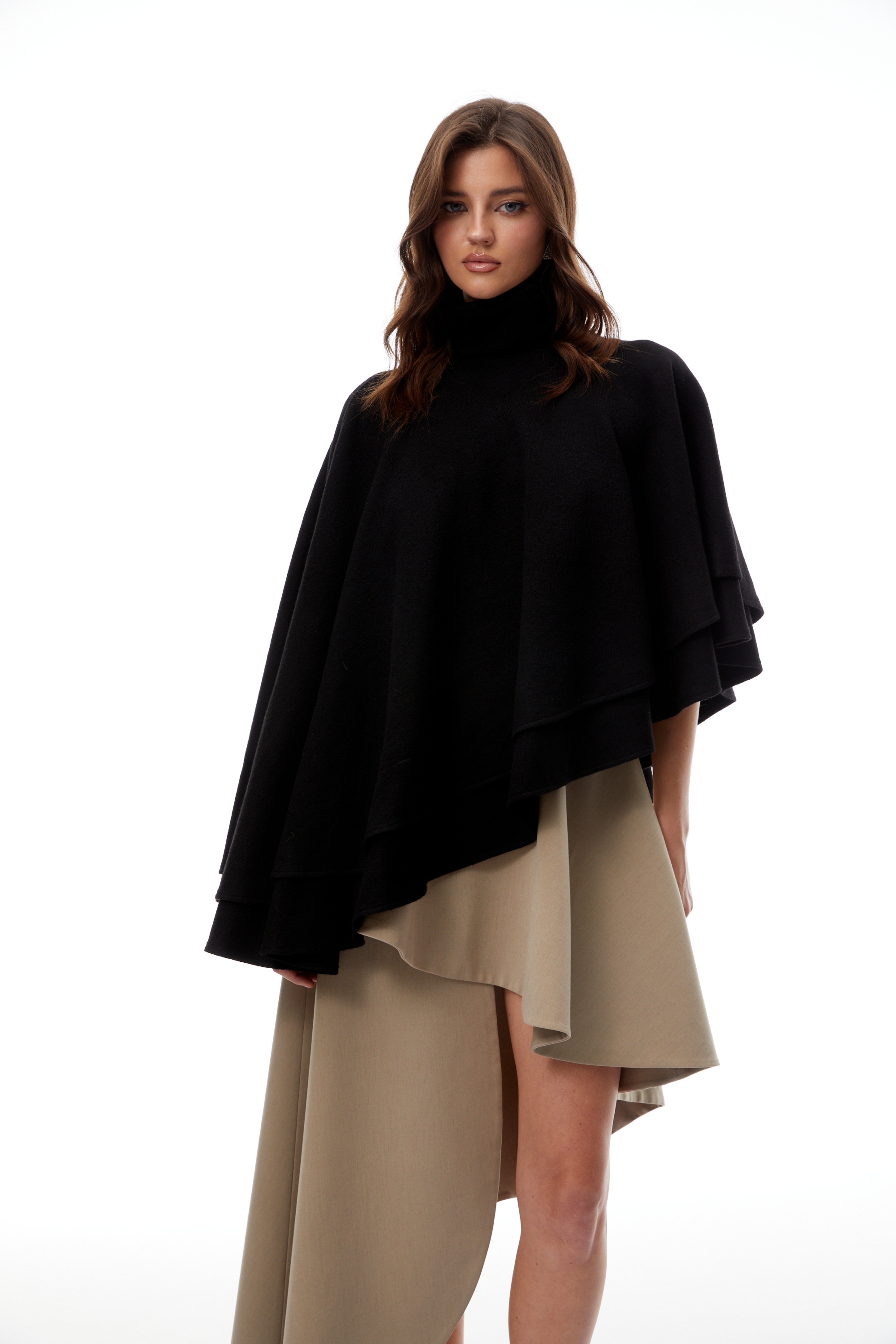 Filomena Grey Layered Asymmetrical Knit Cape Top