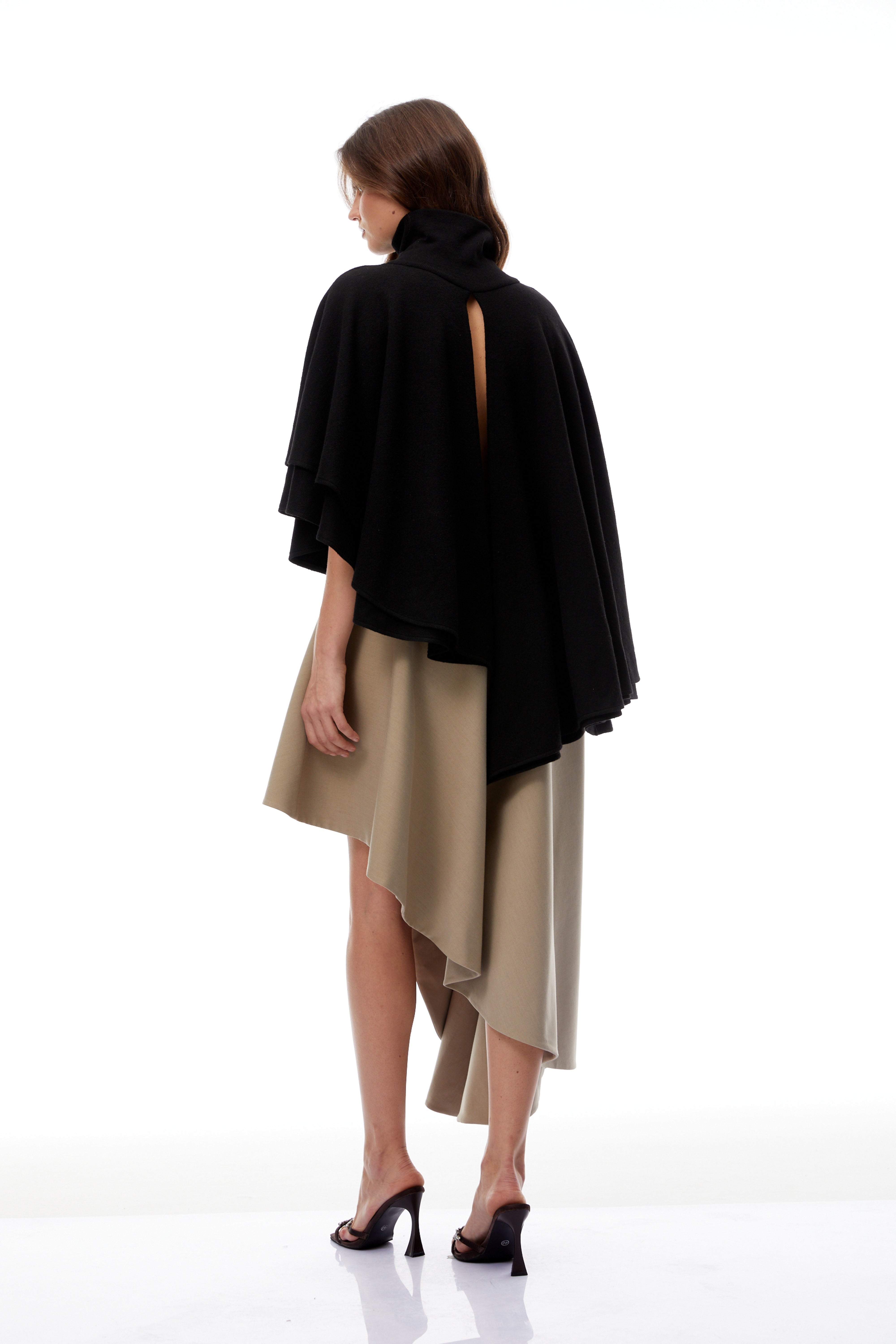 Filomena Black Layered Asymmetrical Knit Cape Top