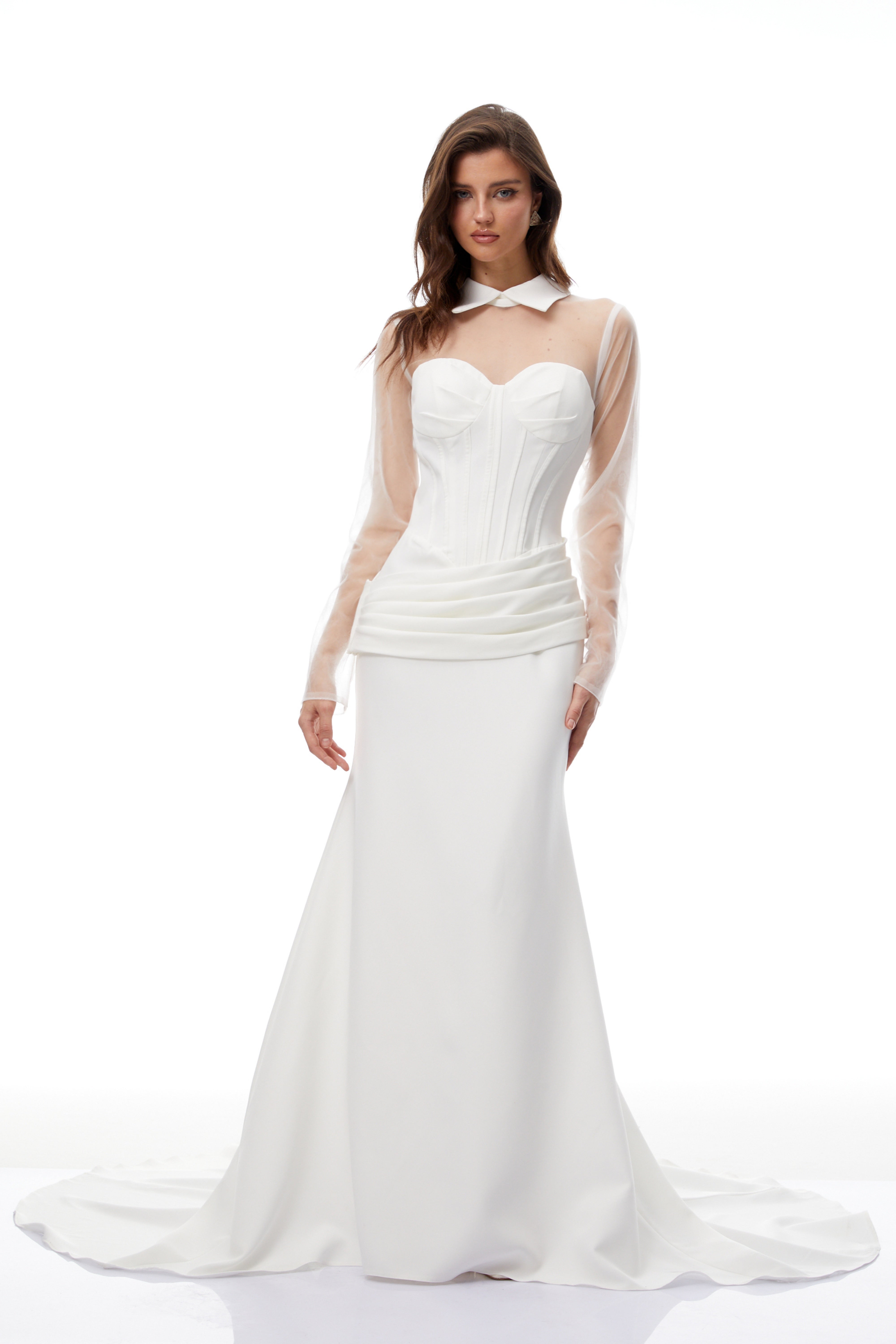 Ivana White Schleppen-Design Korsett-Maxikleid