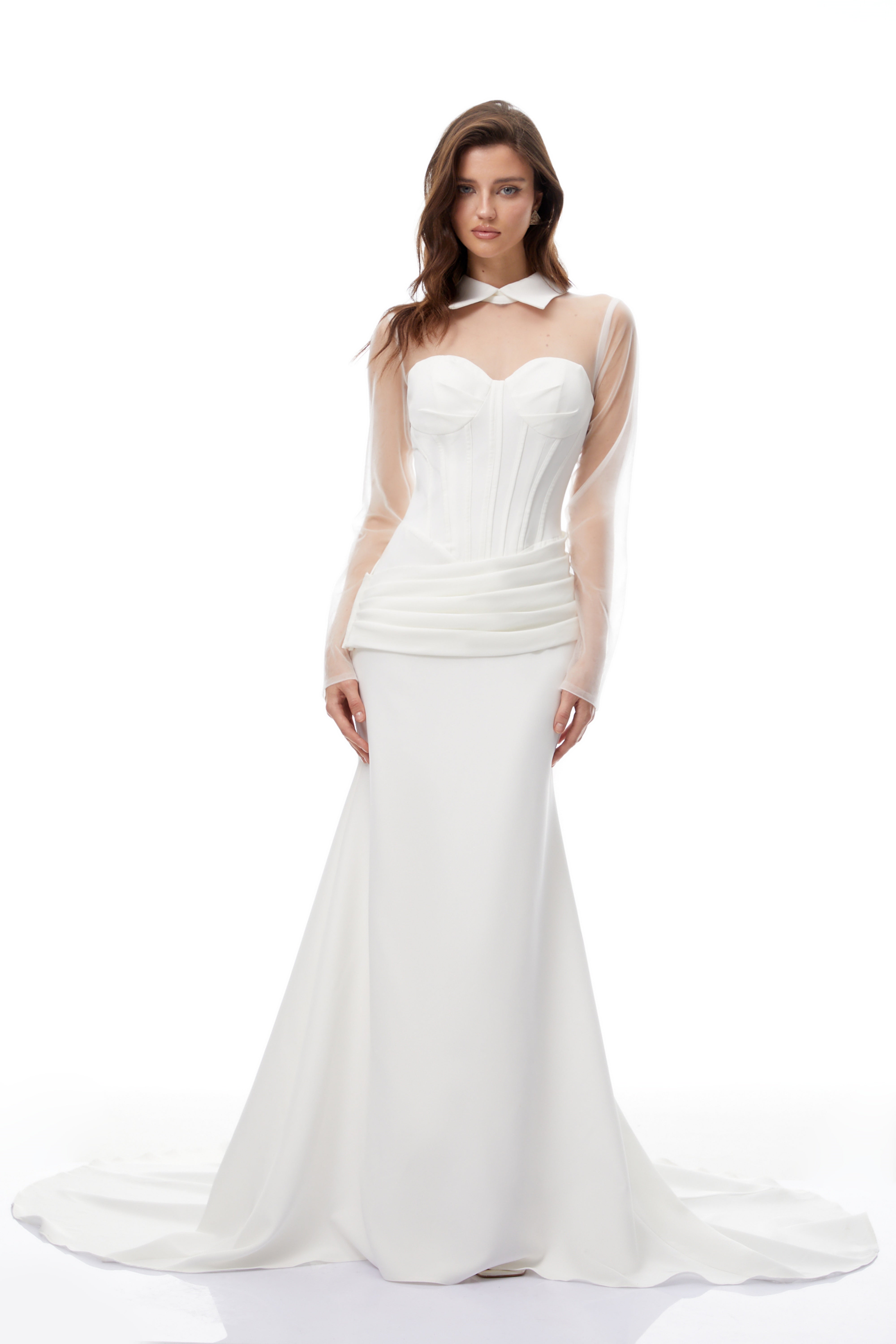 Ivana White Schleppen-Design Korsett-Maxikleid