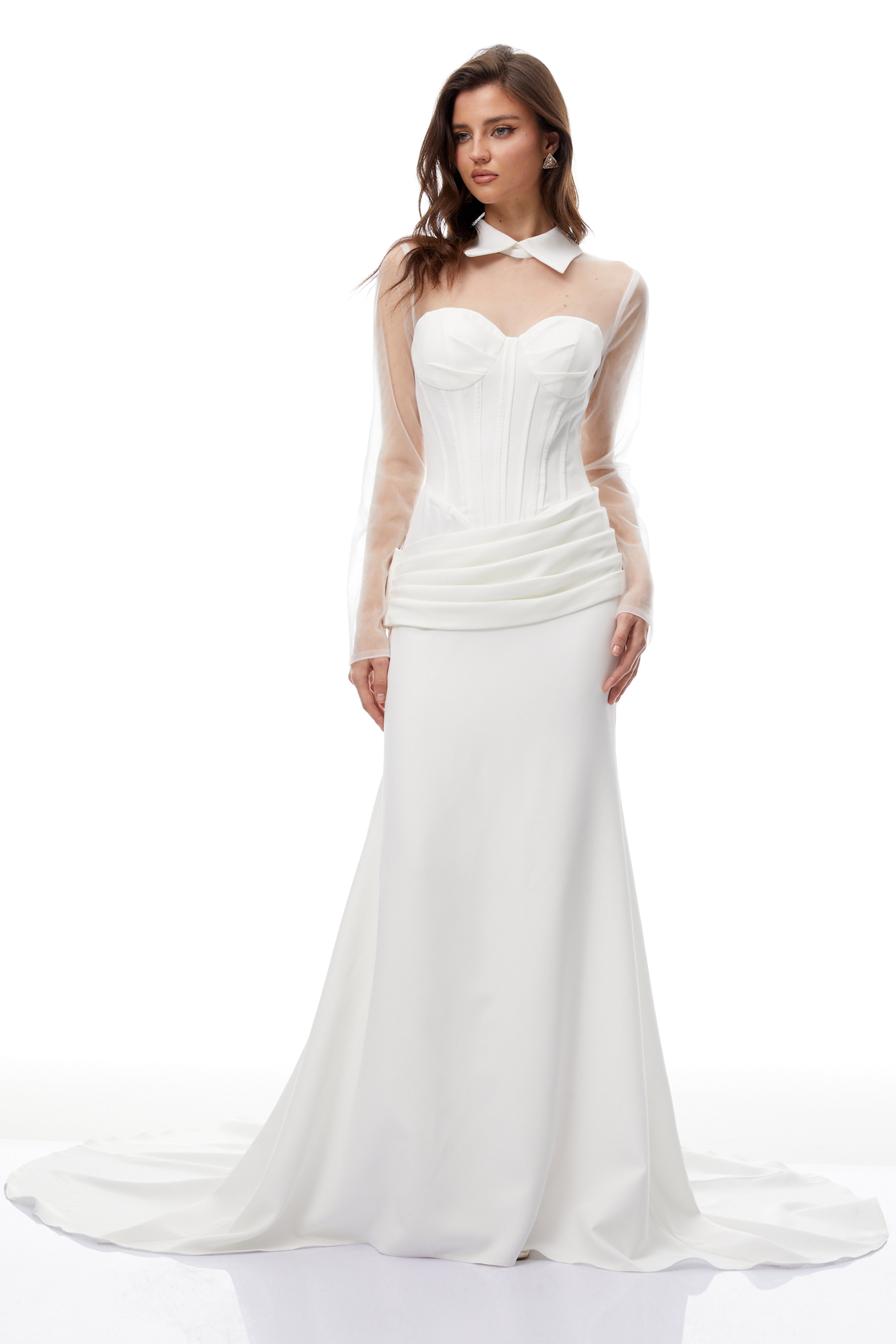 Ivana White Schleppen-Design Korsett-Maxikleid