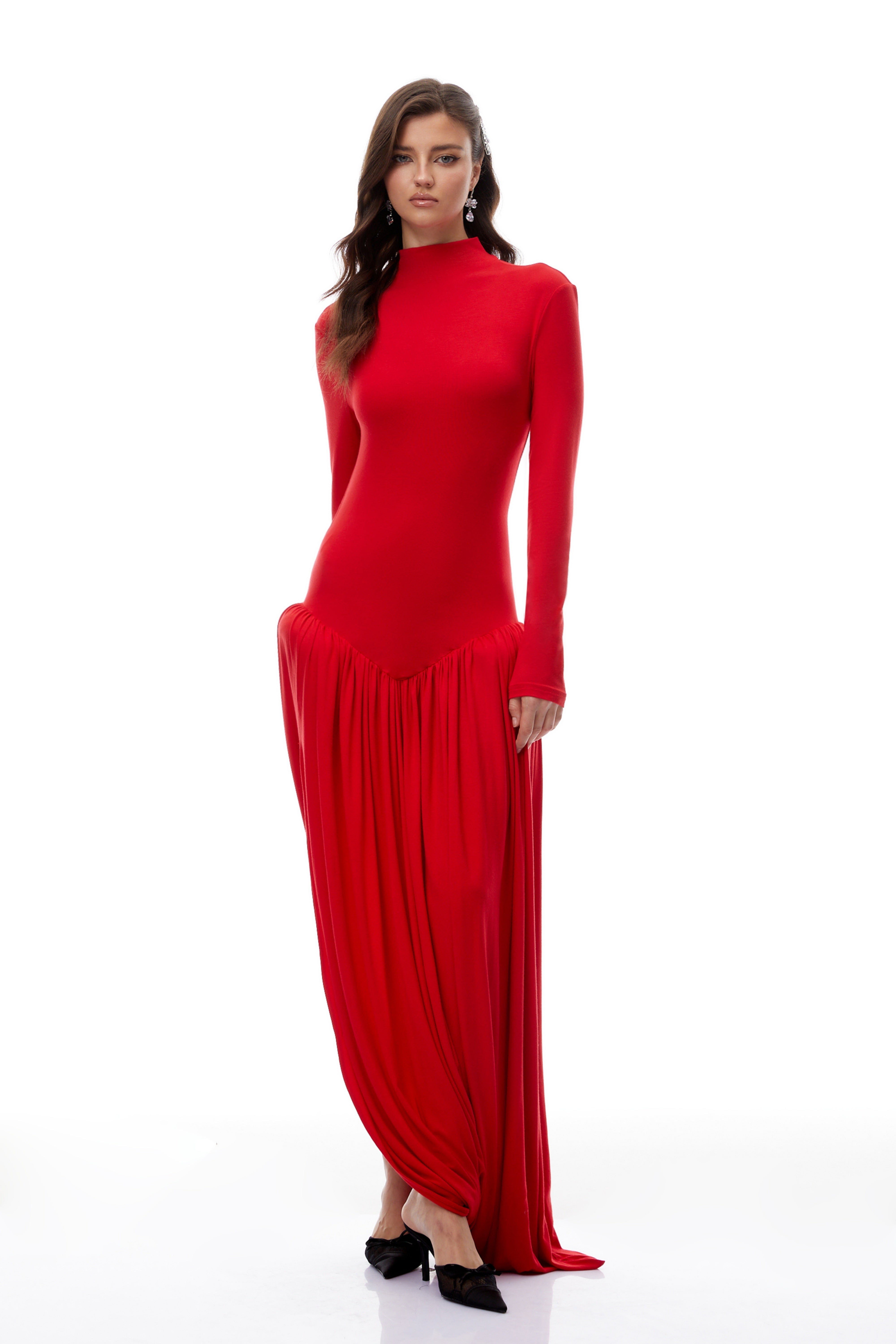 Sagesse Red Open Back Asymmetrical Maxi Dress