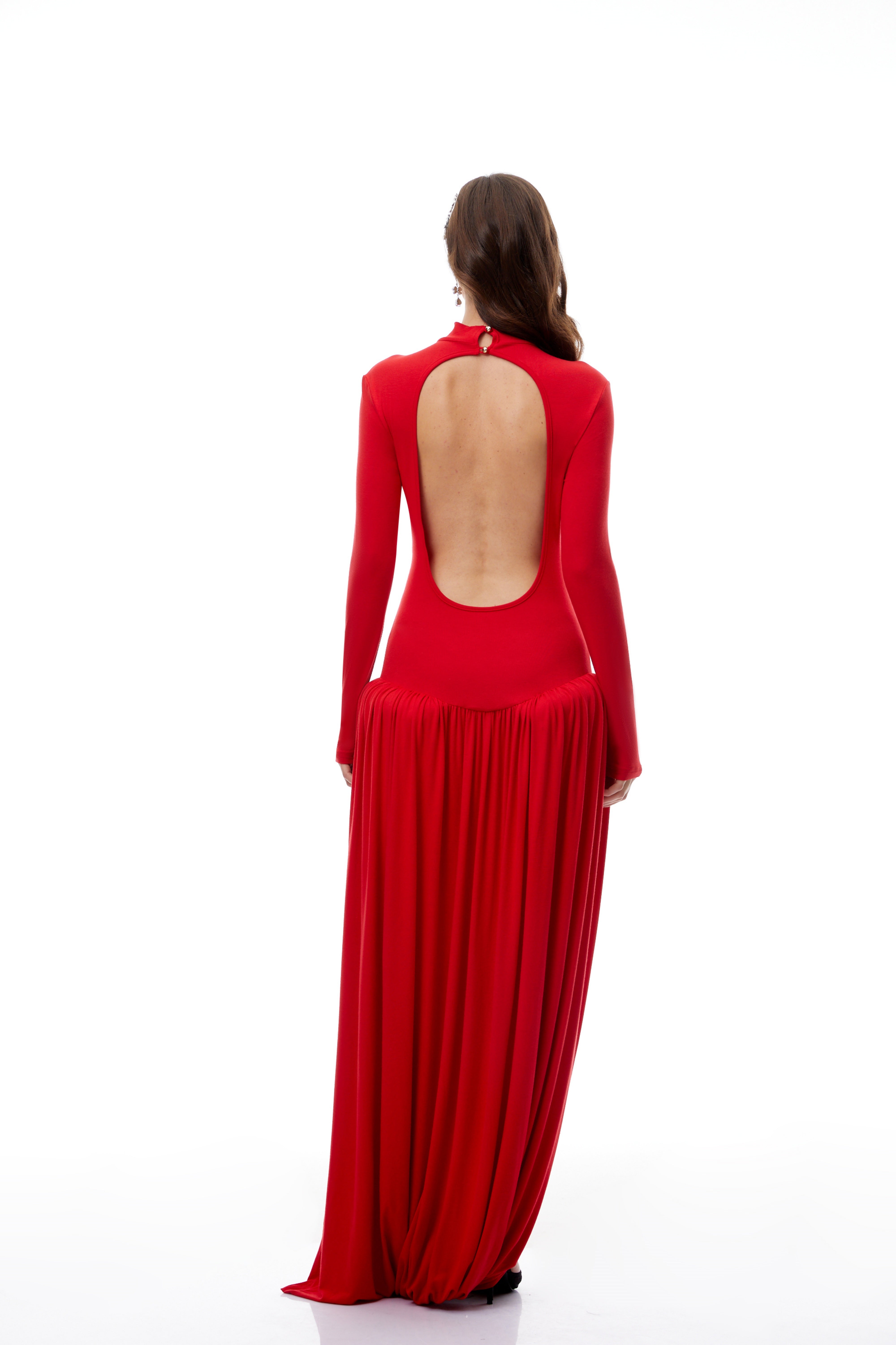 Sagesse Red Open Back Asymmetrical Maxi Dress