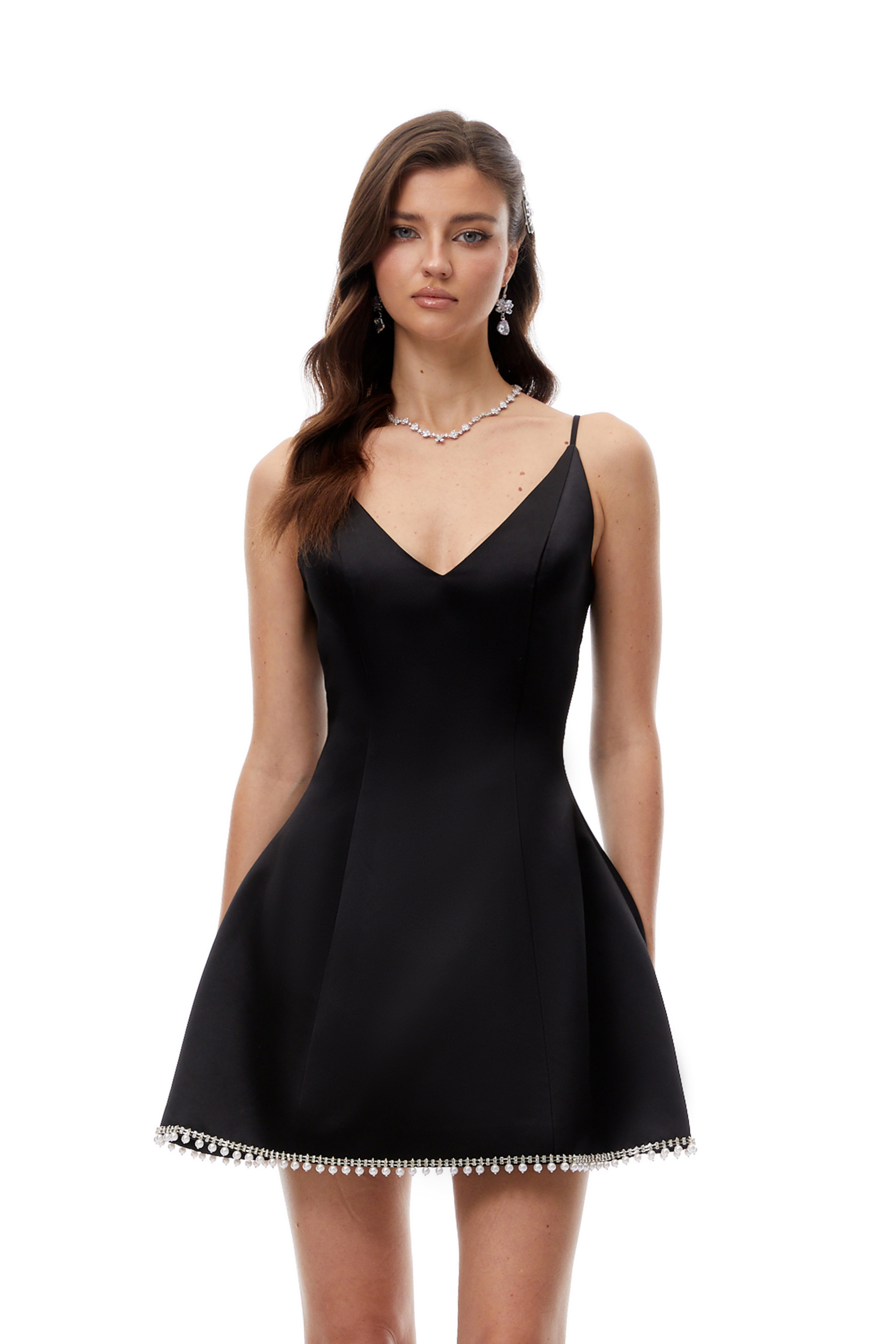 Wallis Black V-Neck Embellished Hem Mini Dress