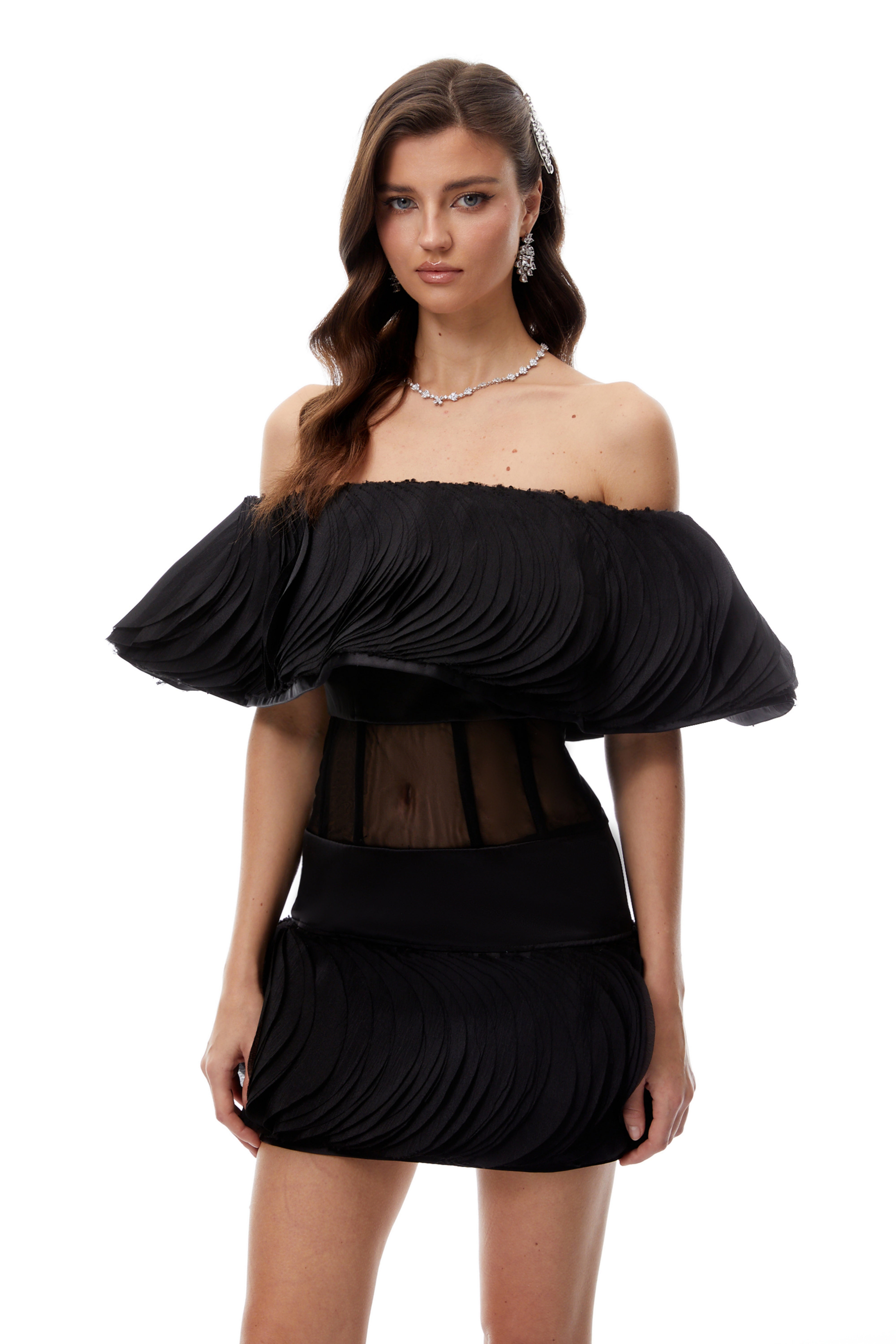 Mabel Black Layered Ruffled Mini Dress