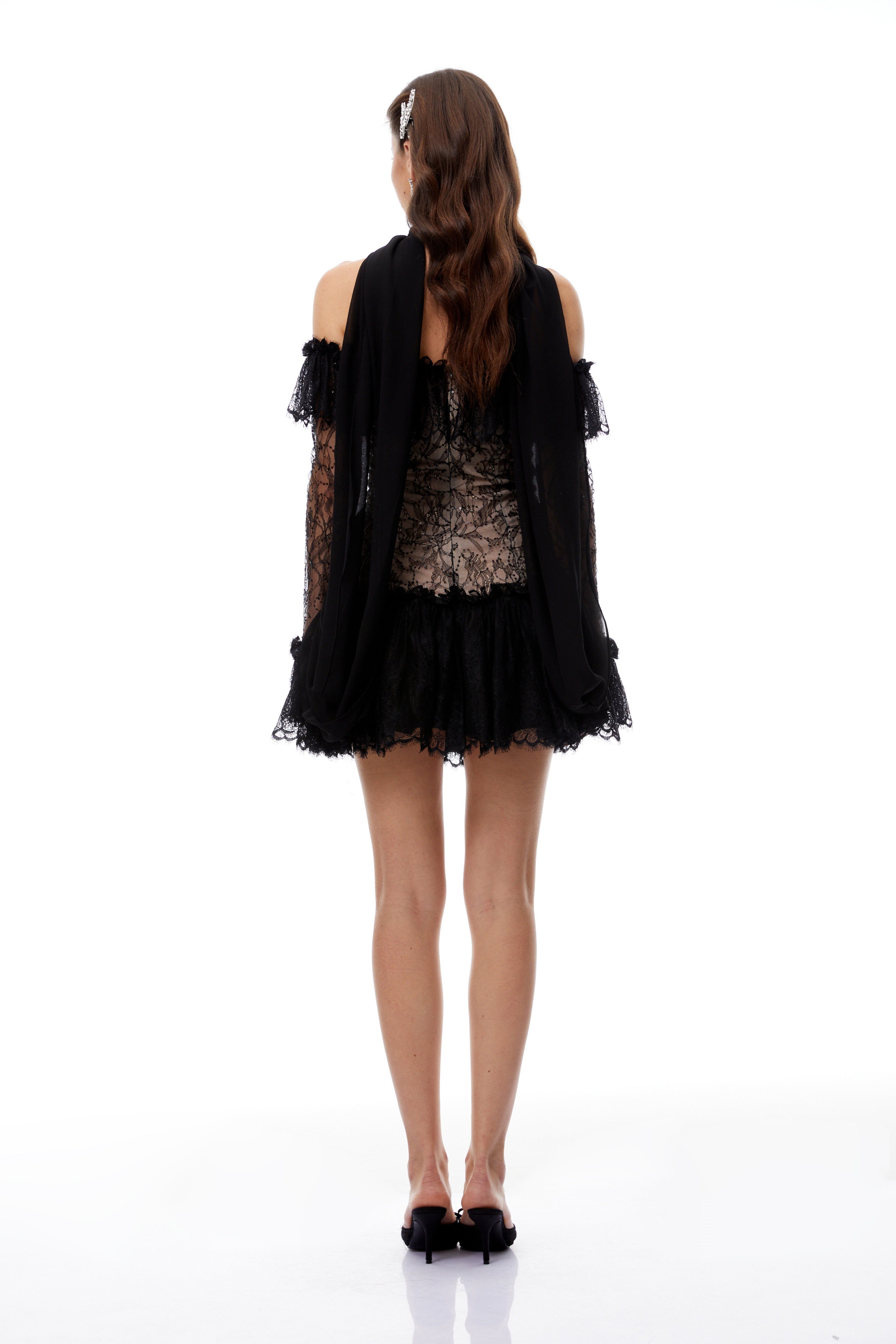 Erling Black Sequined Floral Lace Mini Dress