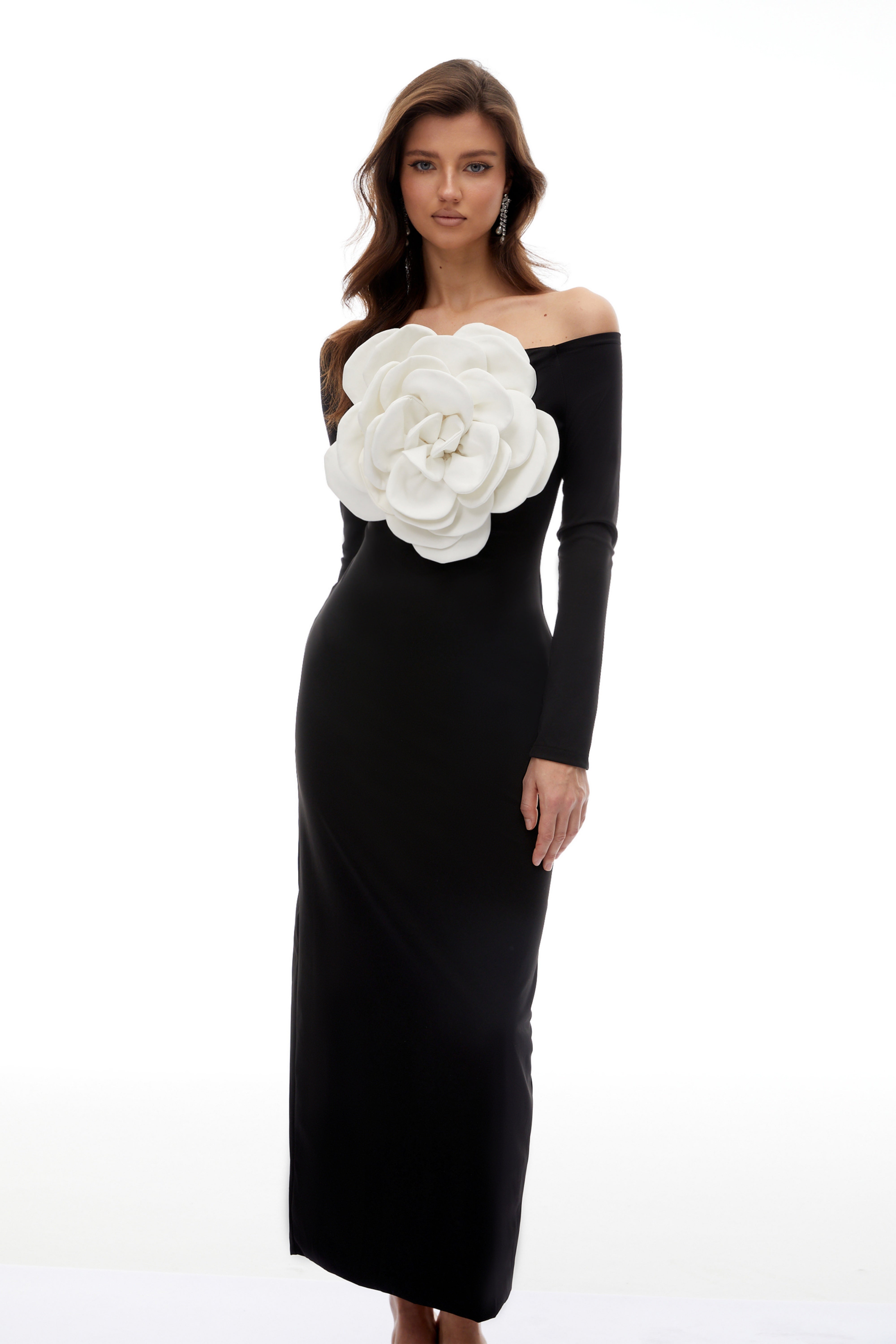 Maren Black 3D Petal Maxi Dress