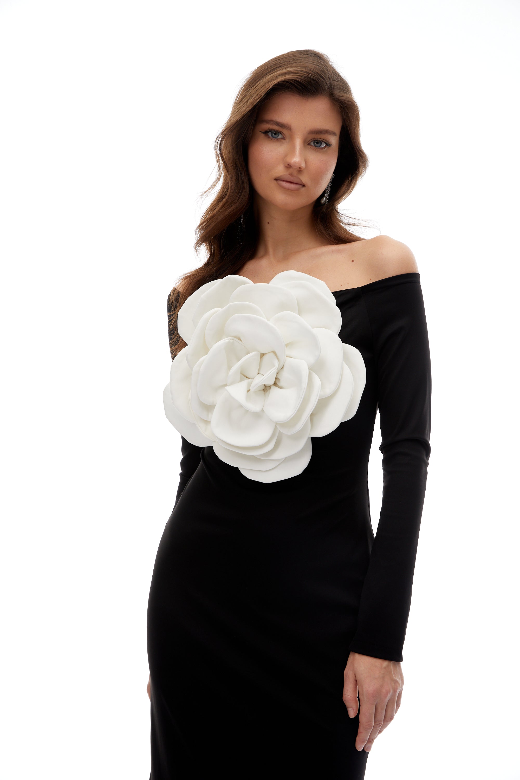 Maren Black 3D Petal Maxi Dress