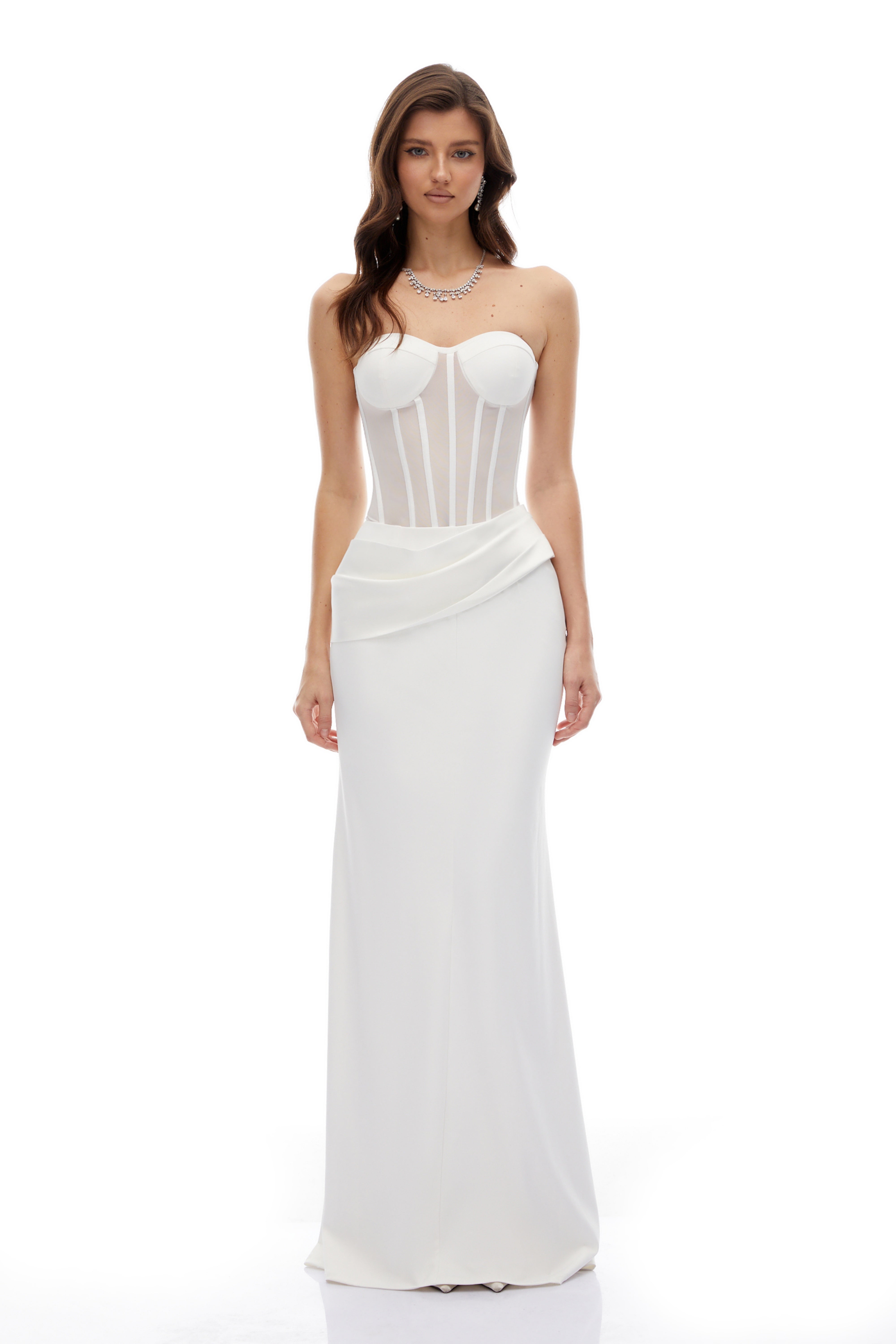 Thora White Corset Flared Gown