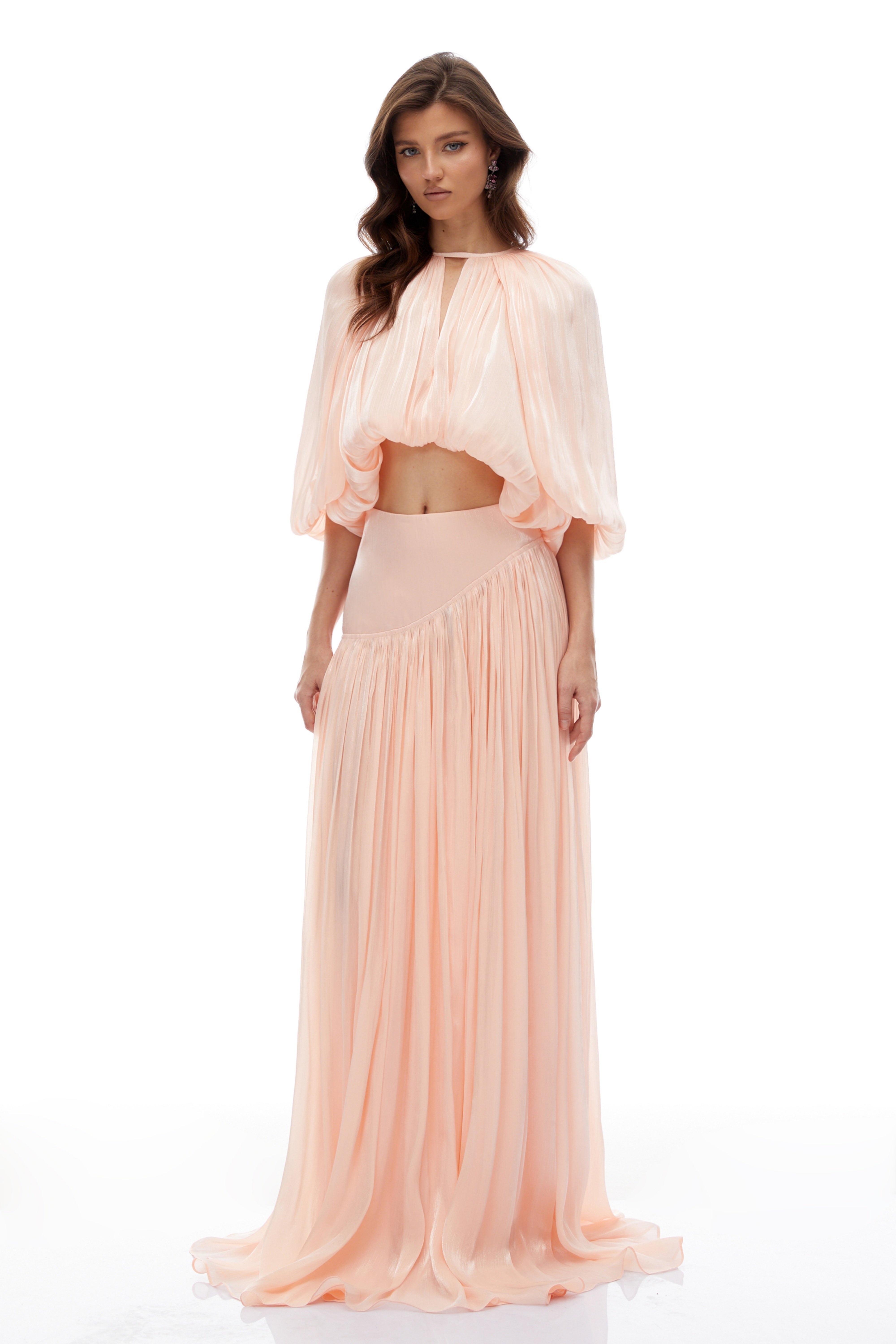 Mélodie Pink Pleated Glossy Top & Skirt Set