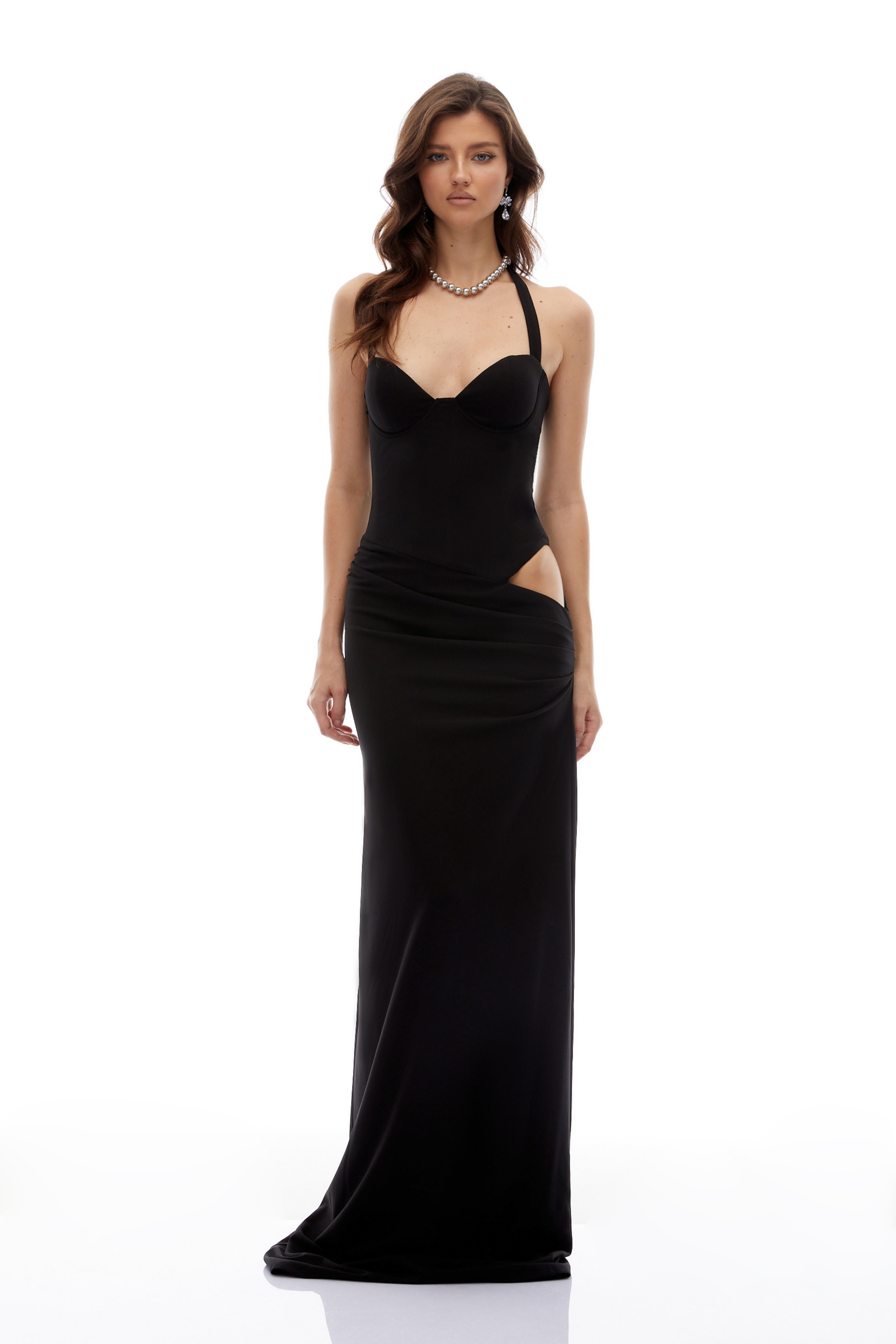 Kaelin Black Halterneck Cut Out Maxi Dress