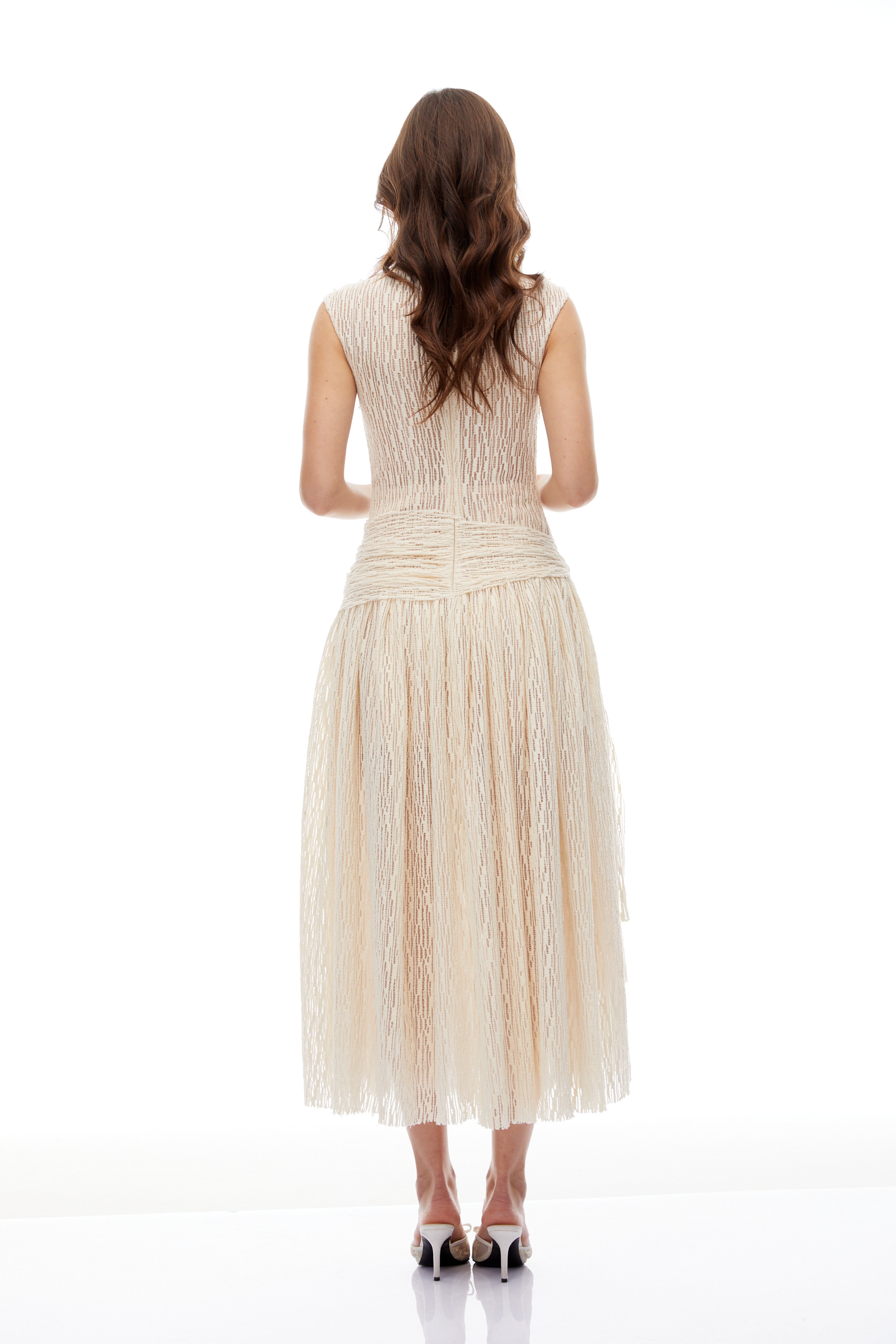 Cynthia Neutrals 3D Petal Textured Midi Dress