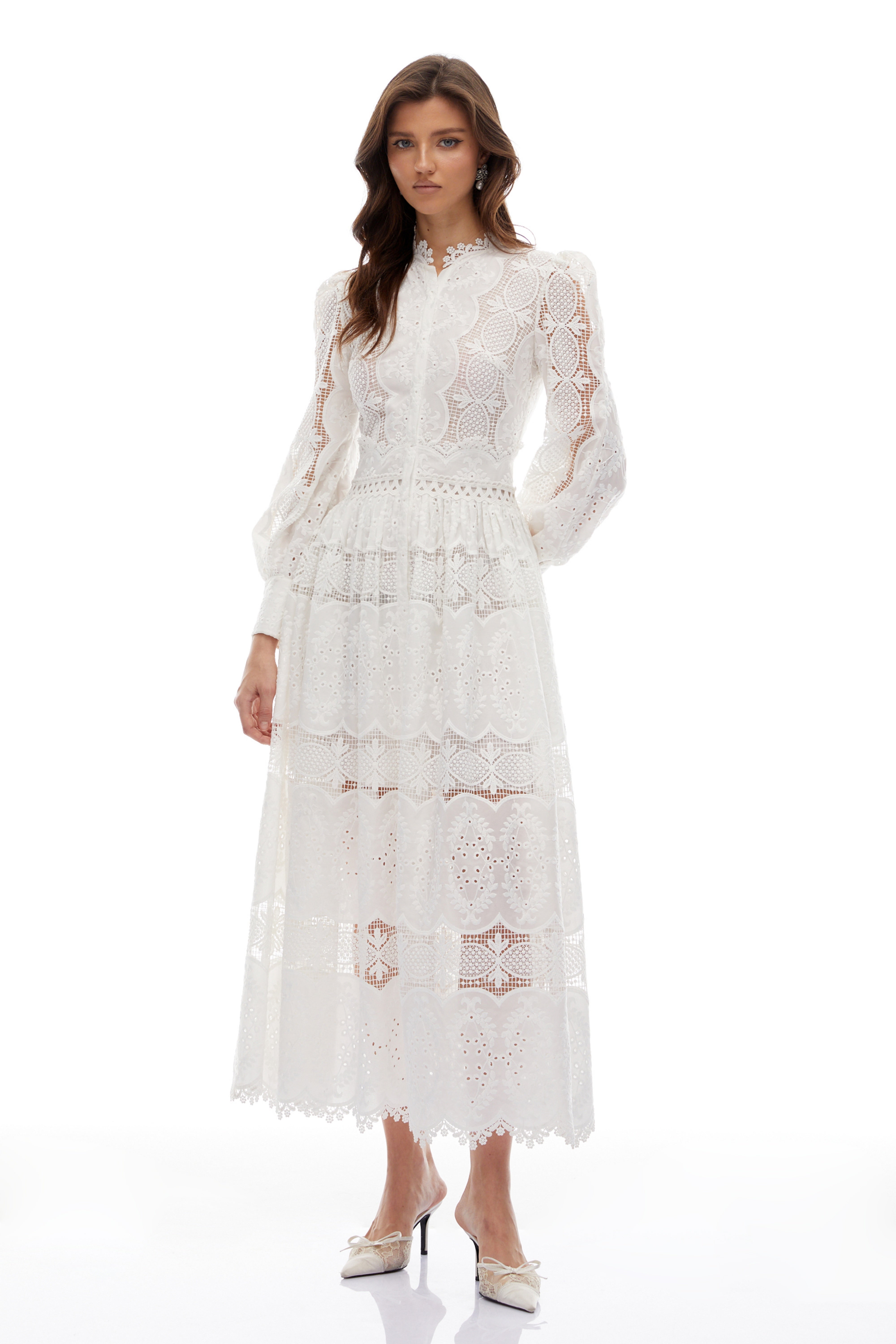 Synne White Lace Overlay Midi Dress