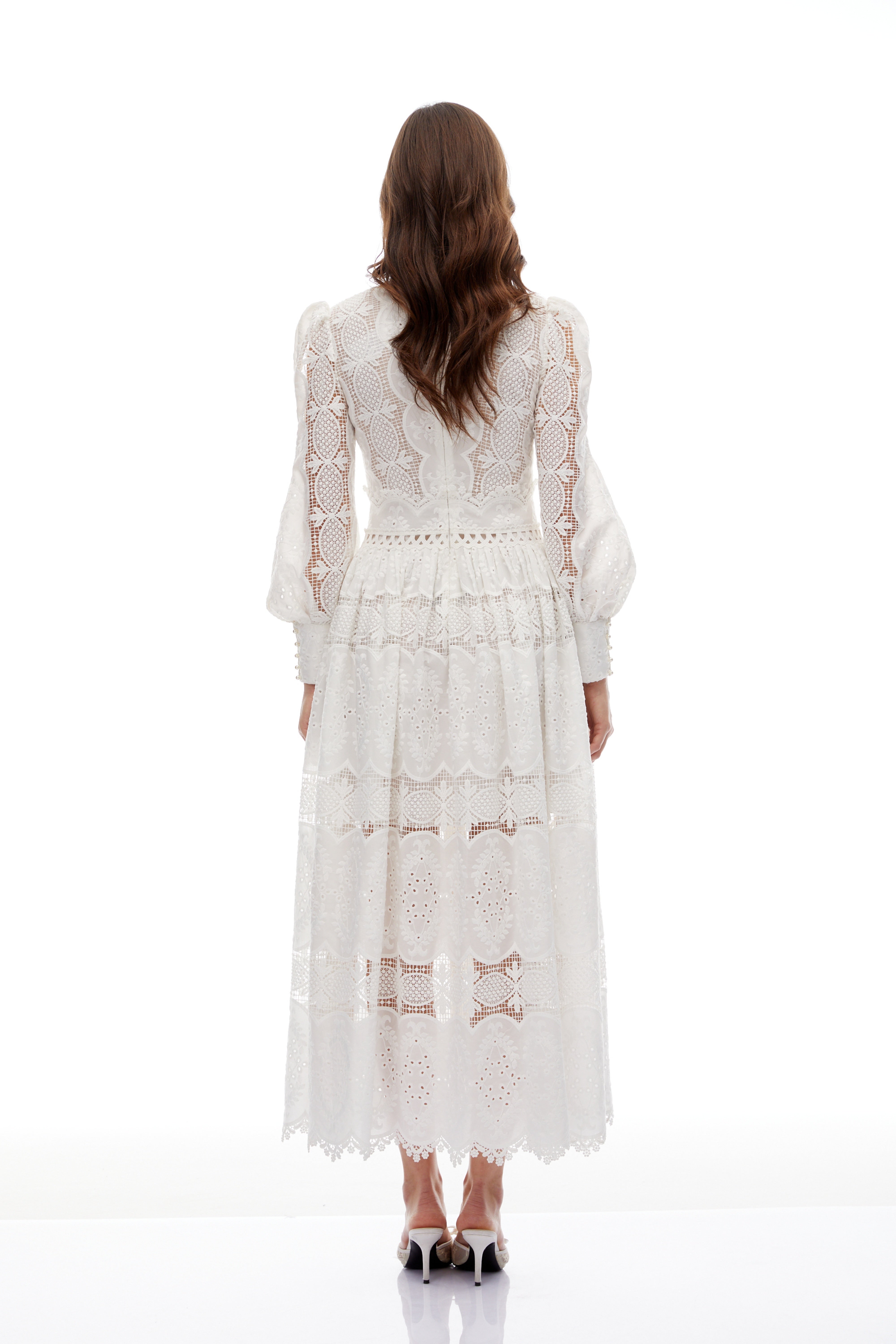 Synne White Lace Overlay Midi Dress