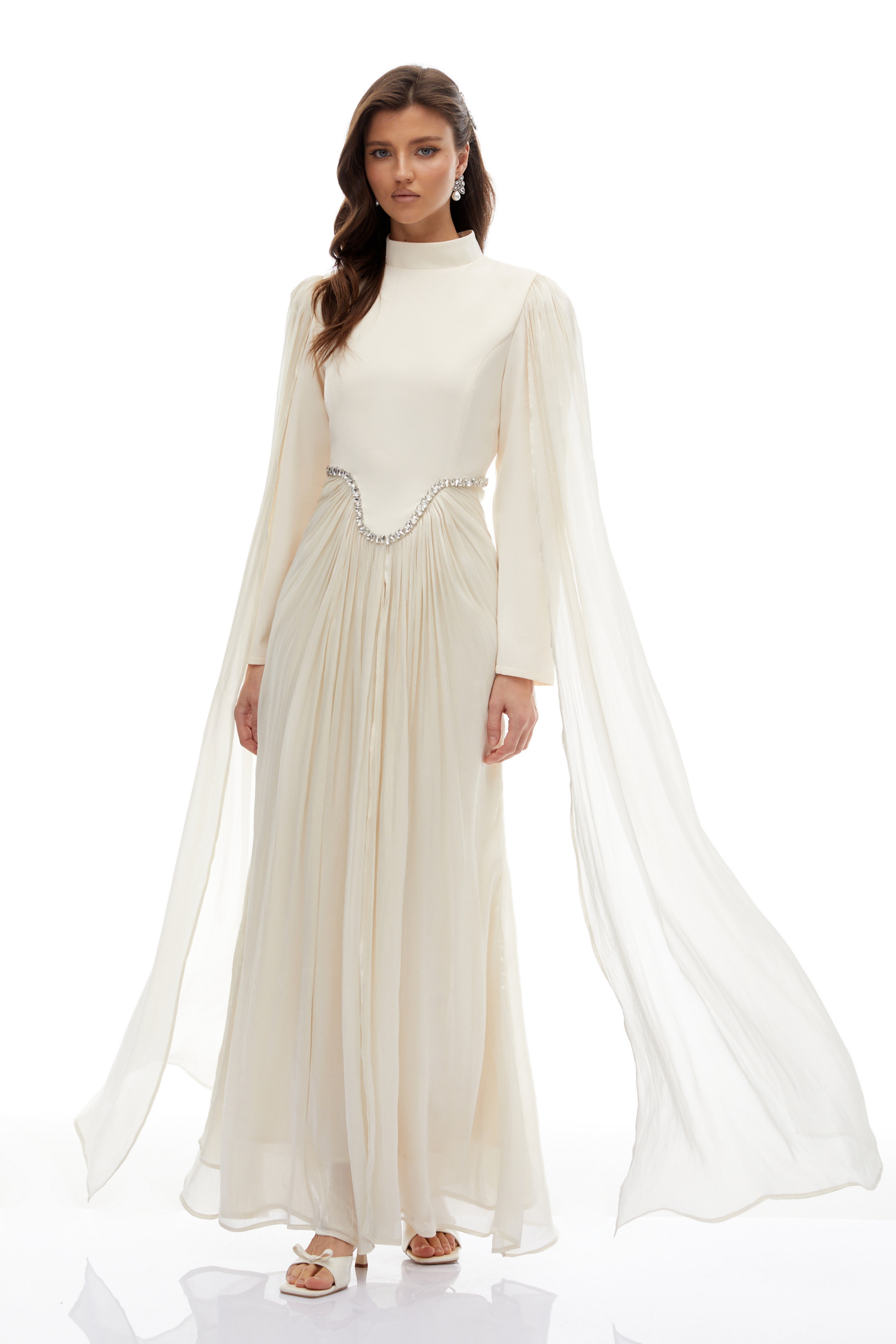 Andrine White Crystal Embellished Maxi Dress