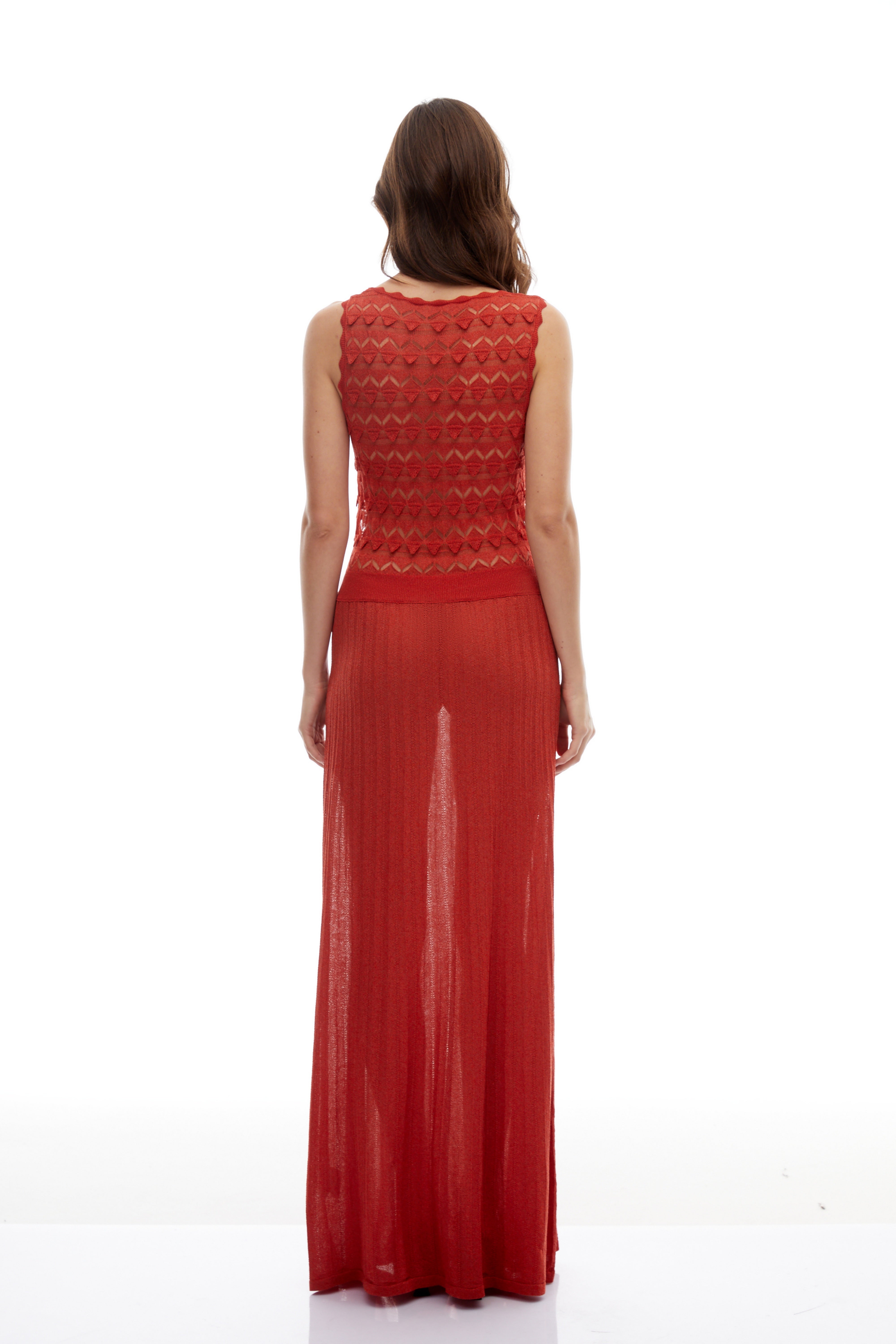 Calla Rotes Maxikleid mit 3D-Strickornamenten