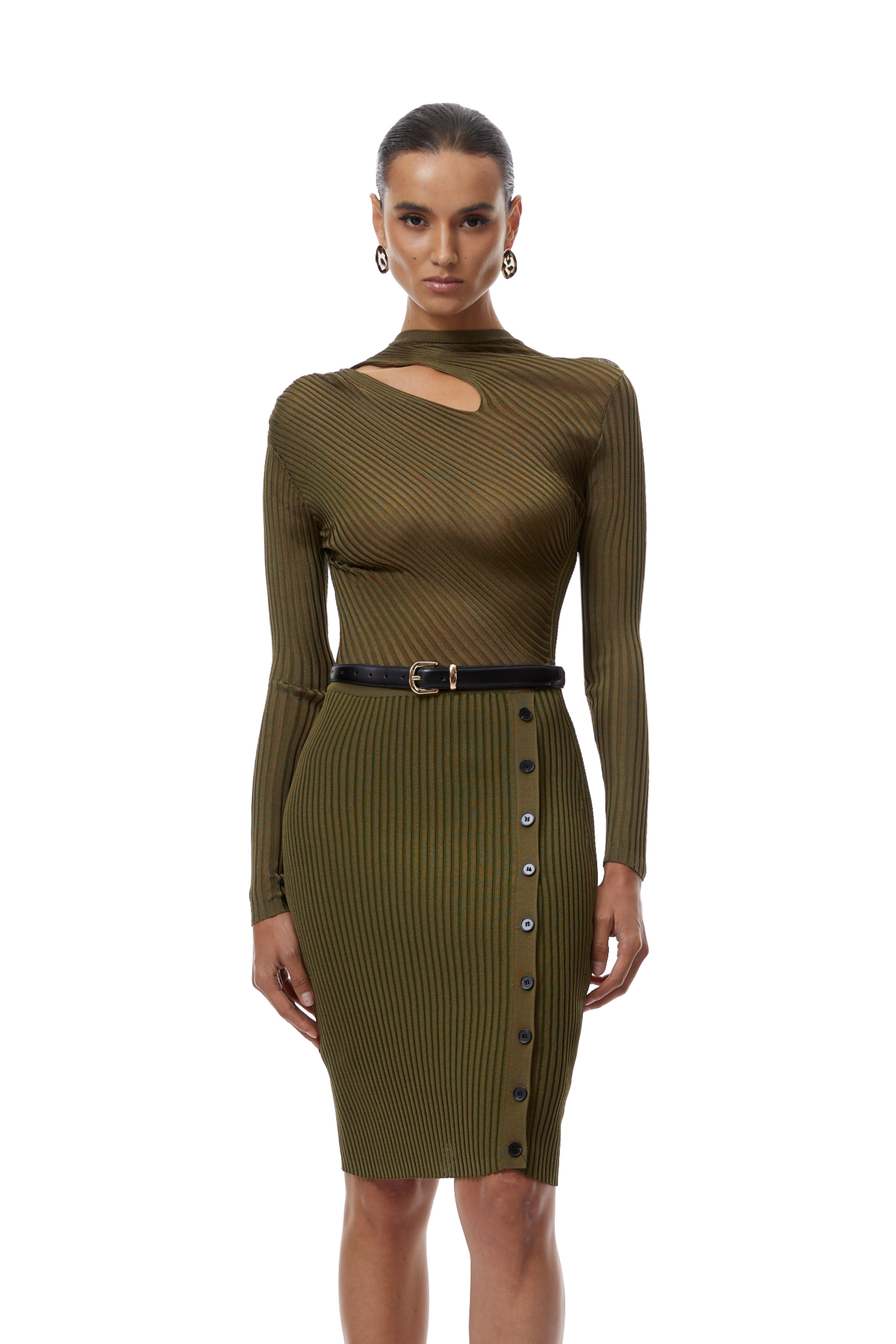 Lucie Green Ribbed Knit Bodycon Midi Dress