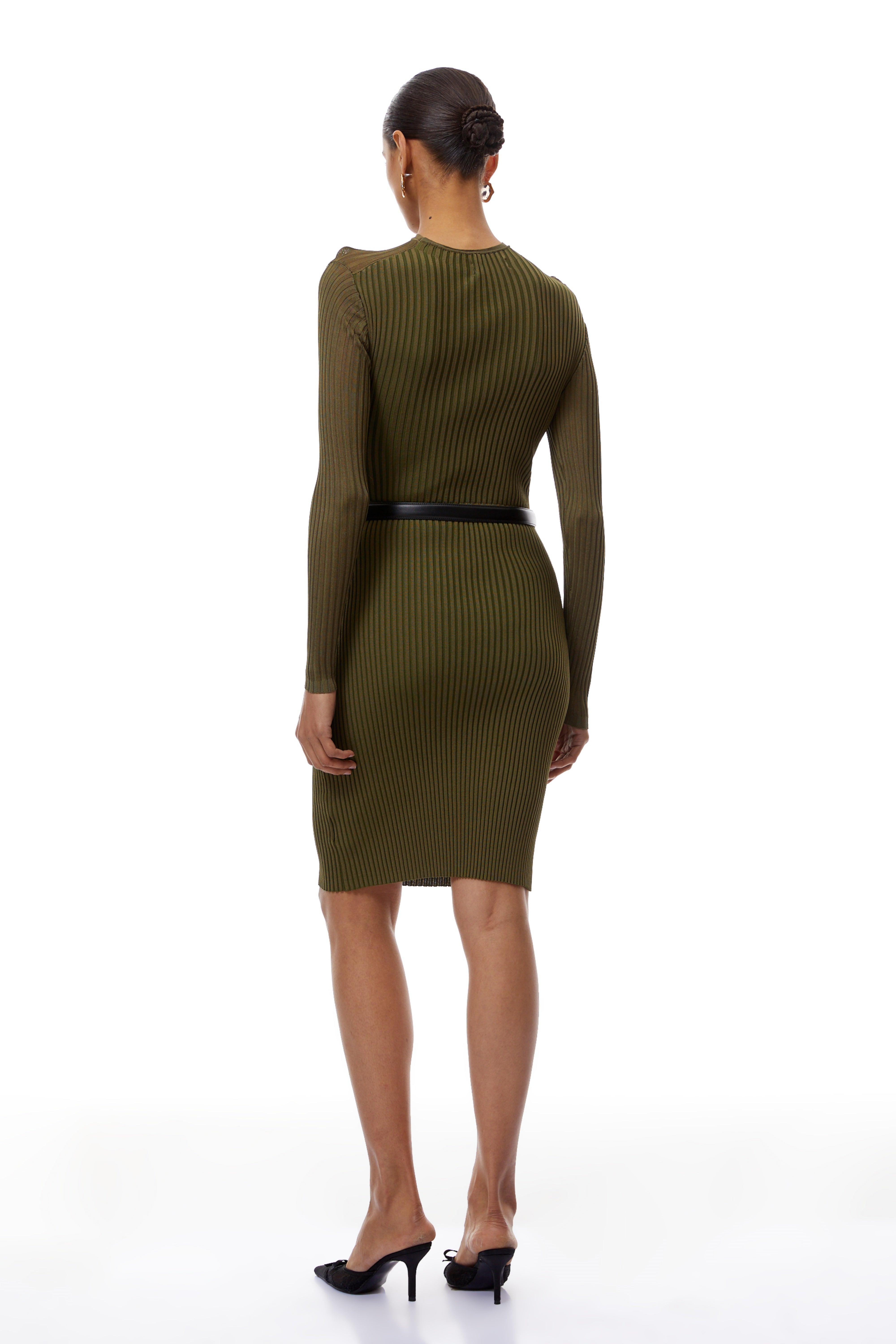 Lucie Green Ribbed Knit Bodycon Midi Dress