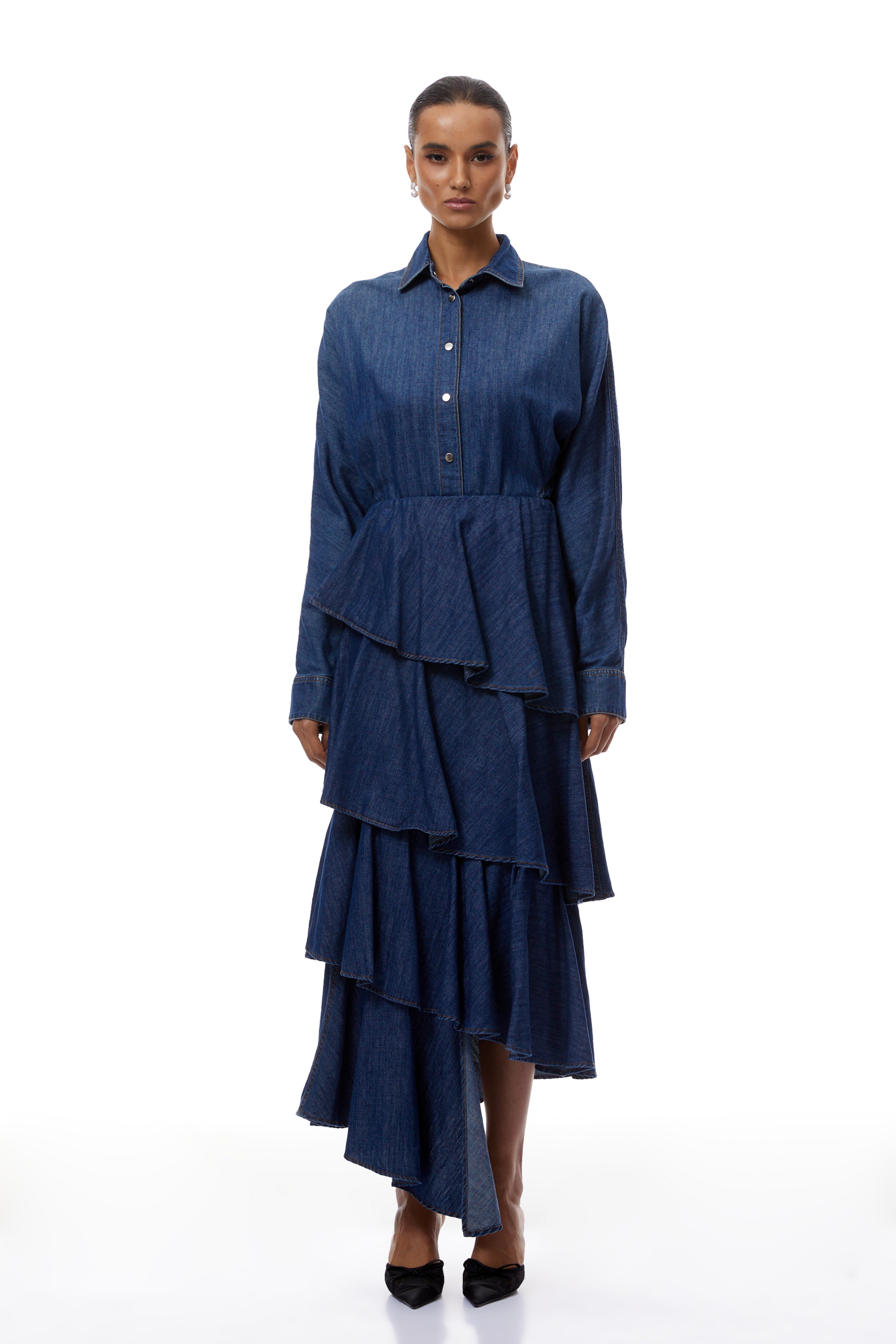 Geneviève Blue Denim Shirt & Tiered Skirt Set价格/供应商不对 (Final Sale)