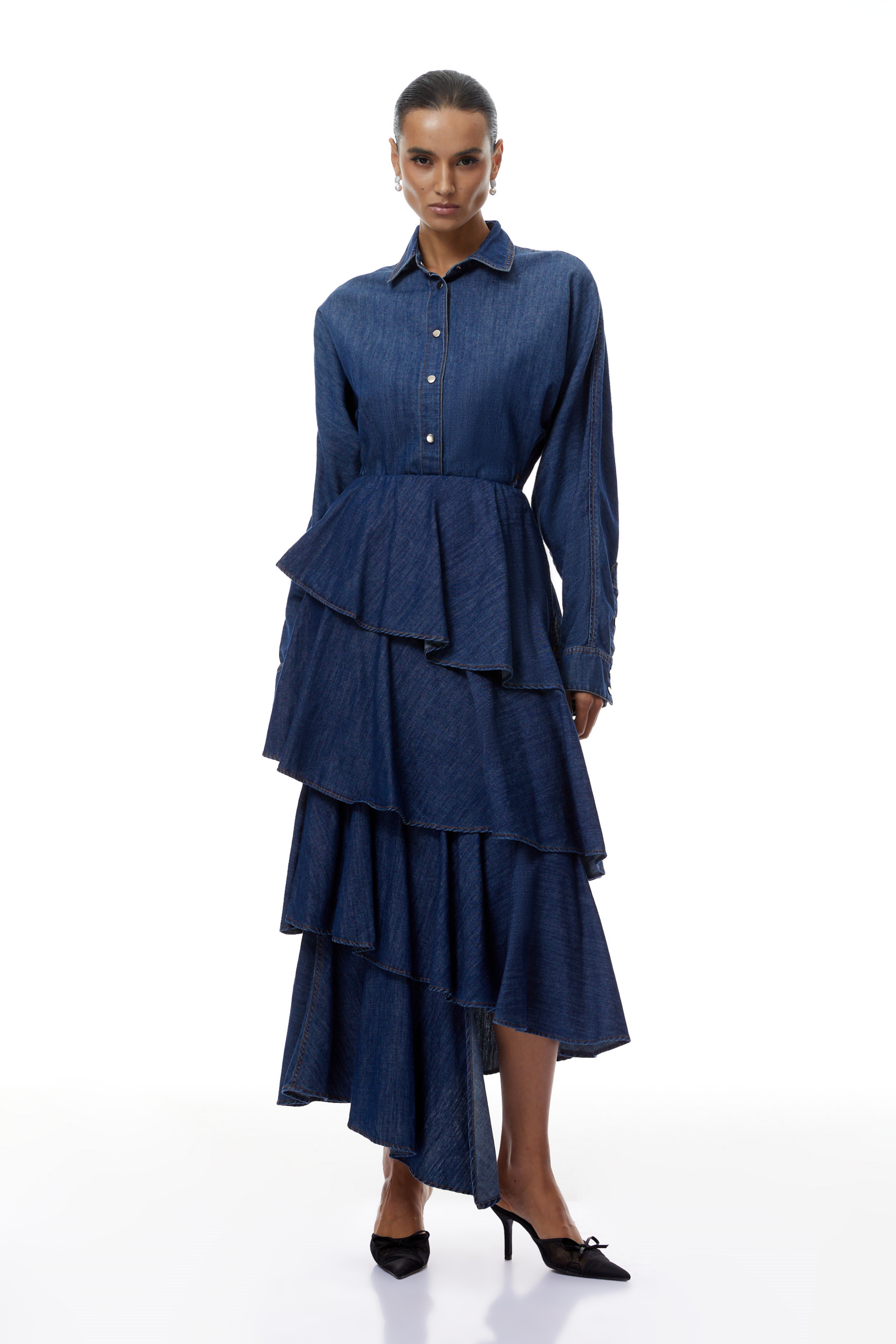 Geneviève Blue Denim Shirt & Tiered Skirt Set价格/供应商不对 (Final Sale)