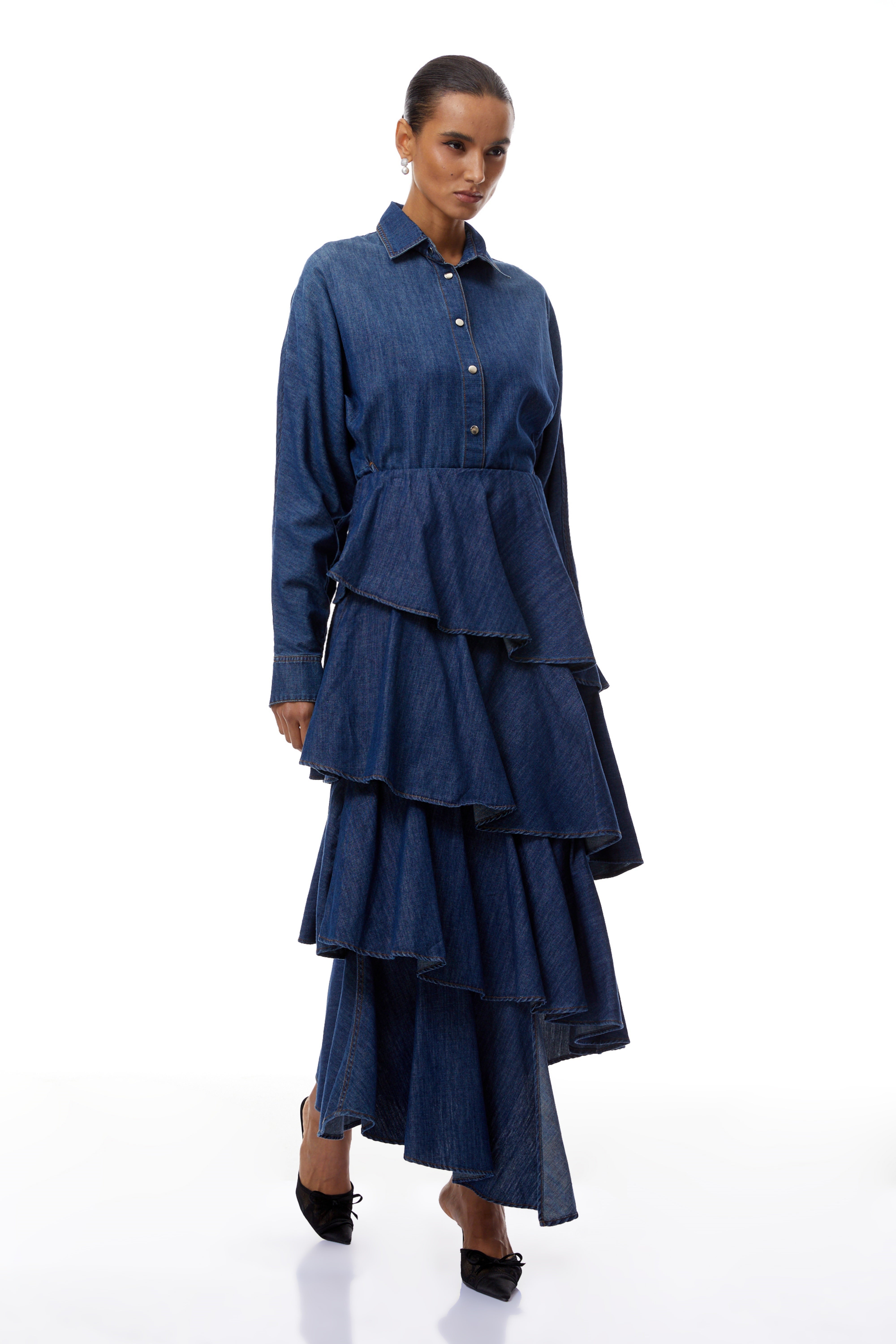 Geneviève Blue Denim Shirt & Tiered Skirt Set价格/供应商不对 (Final Sale)