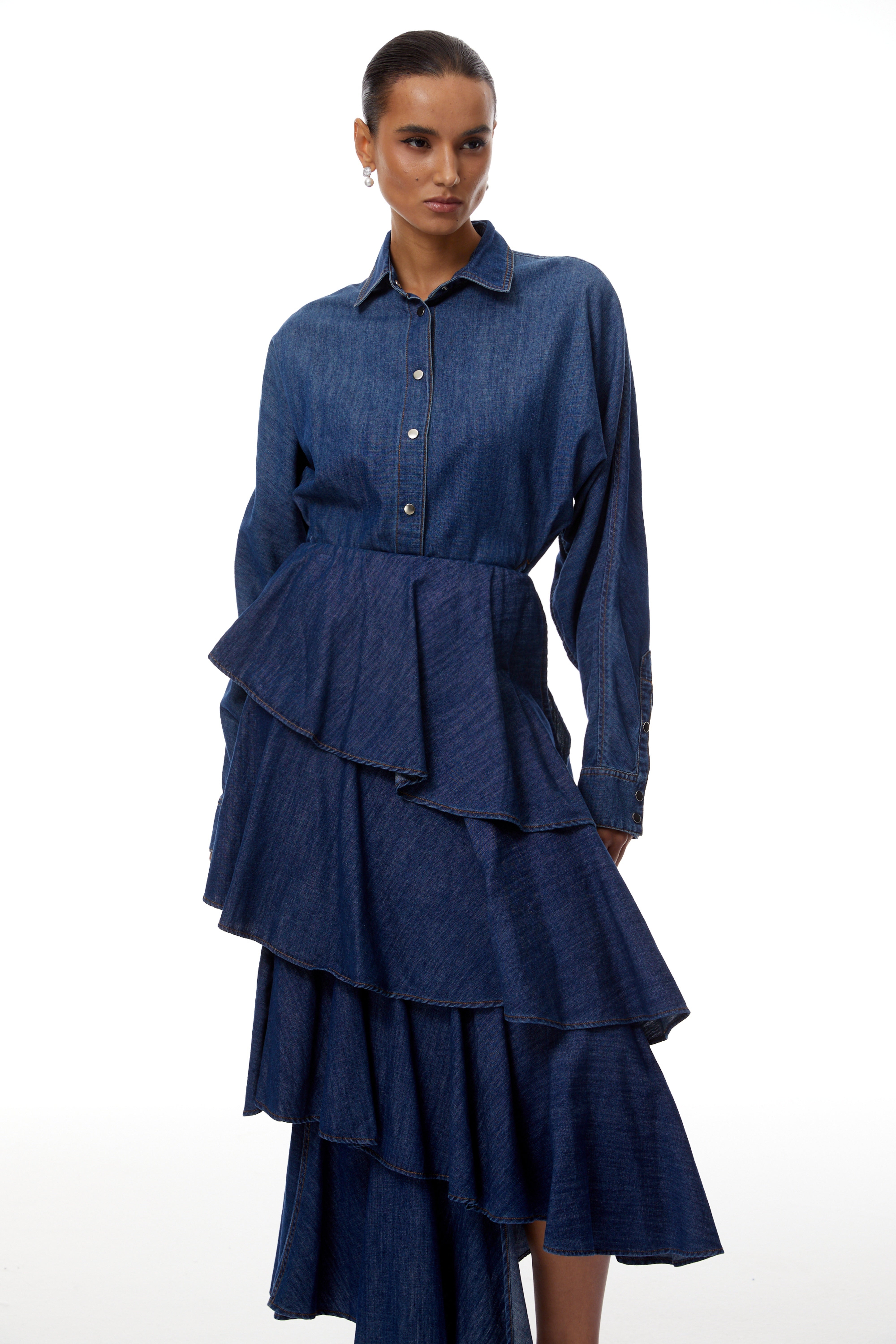Geneviève Blue Denim Shirt & Tiered Skirt Set价格/供应商不对 (Final Sale)