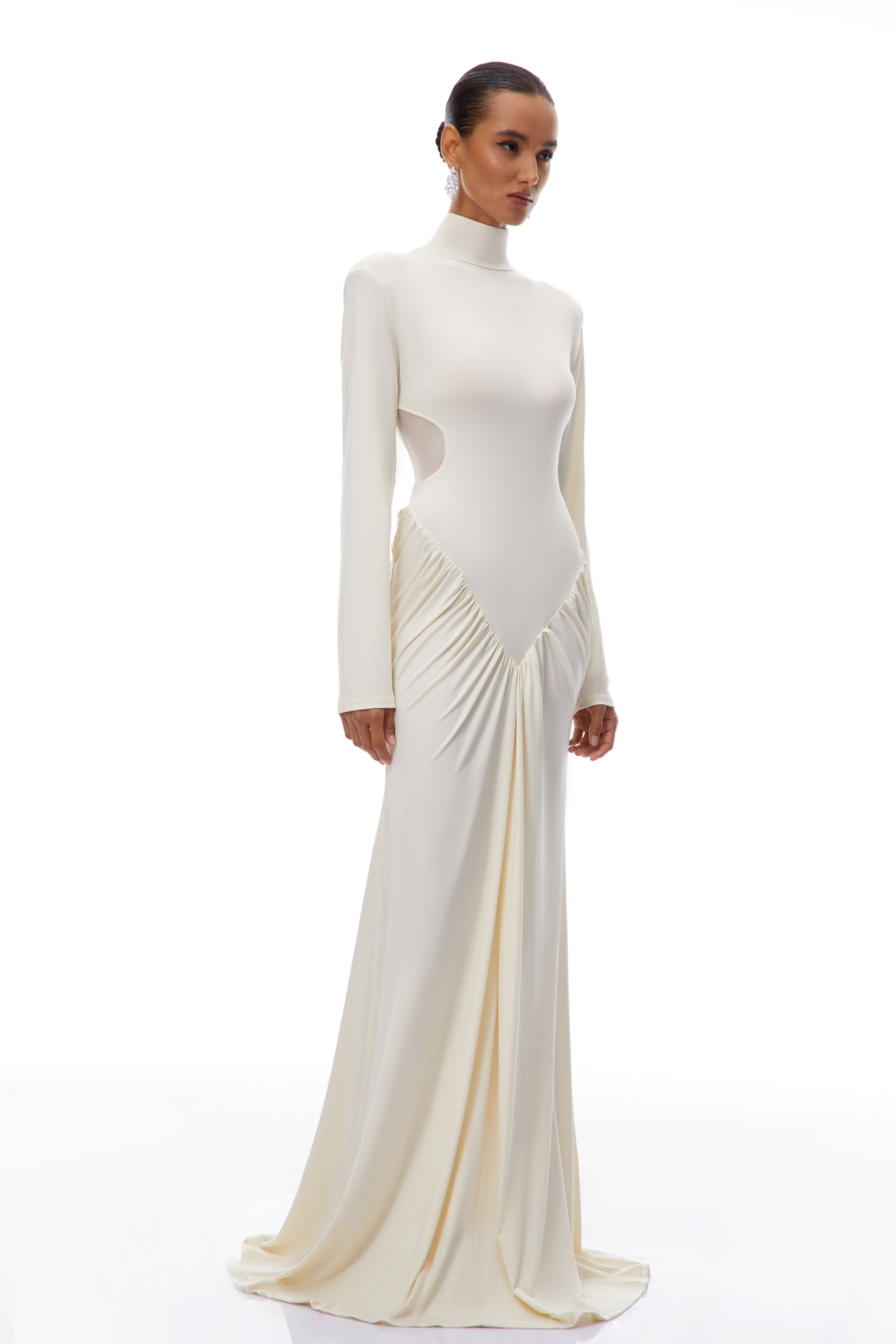 Harriet White Cut Out Ruched Maxi Dress