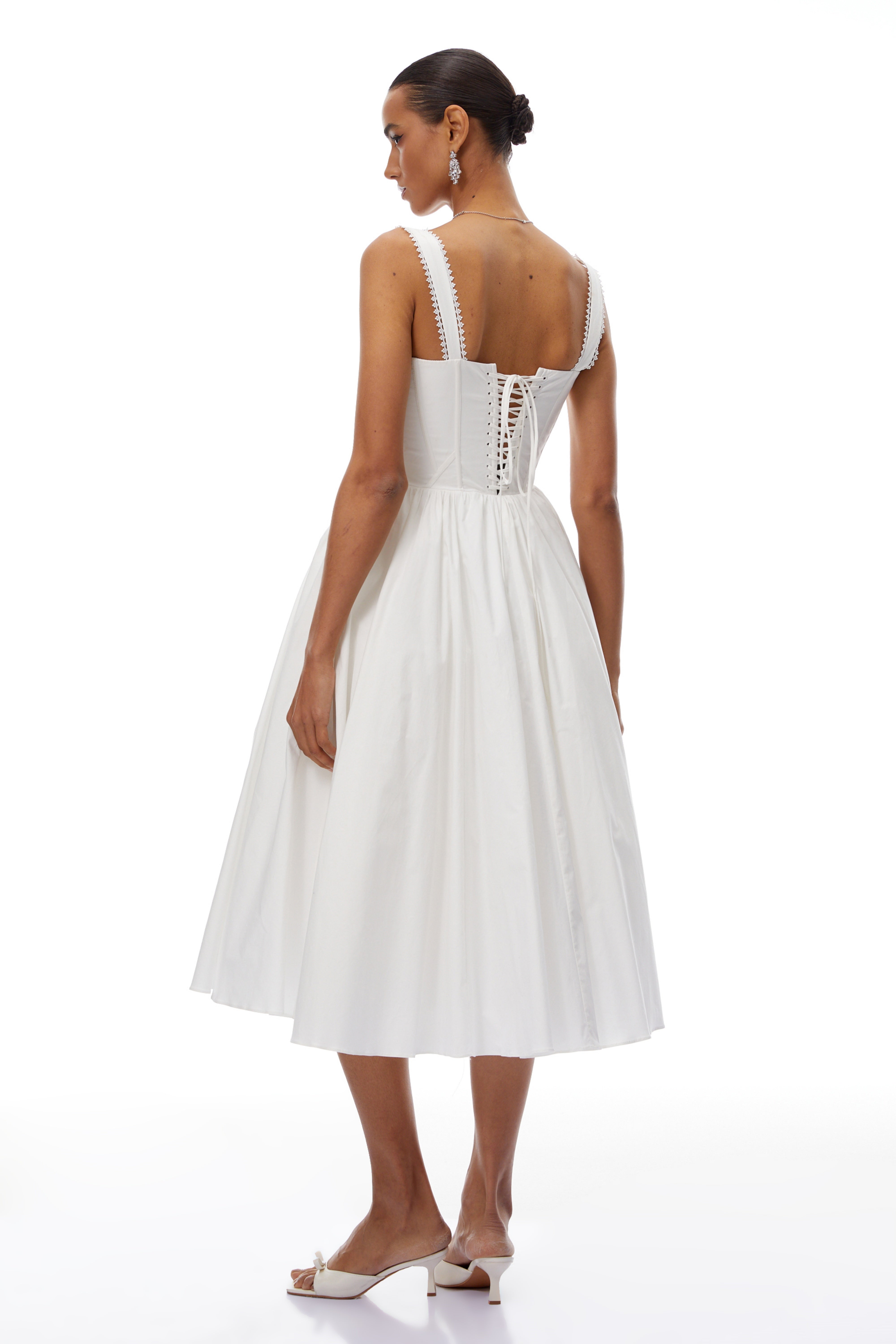 Béatrice White Lace Trim Corset Midi Dress
