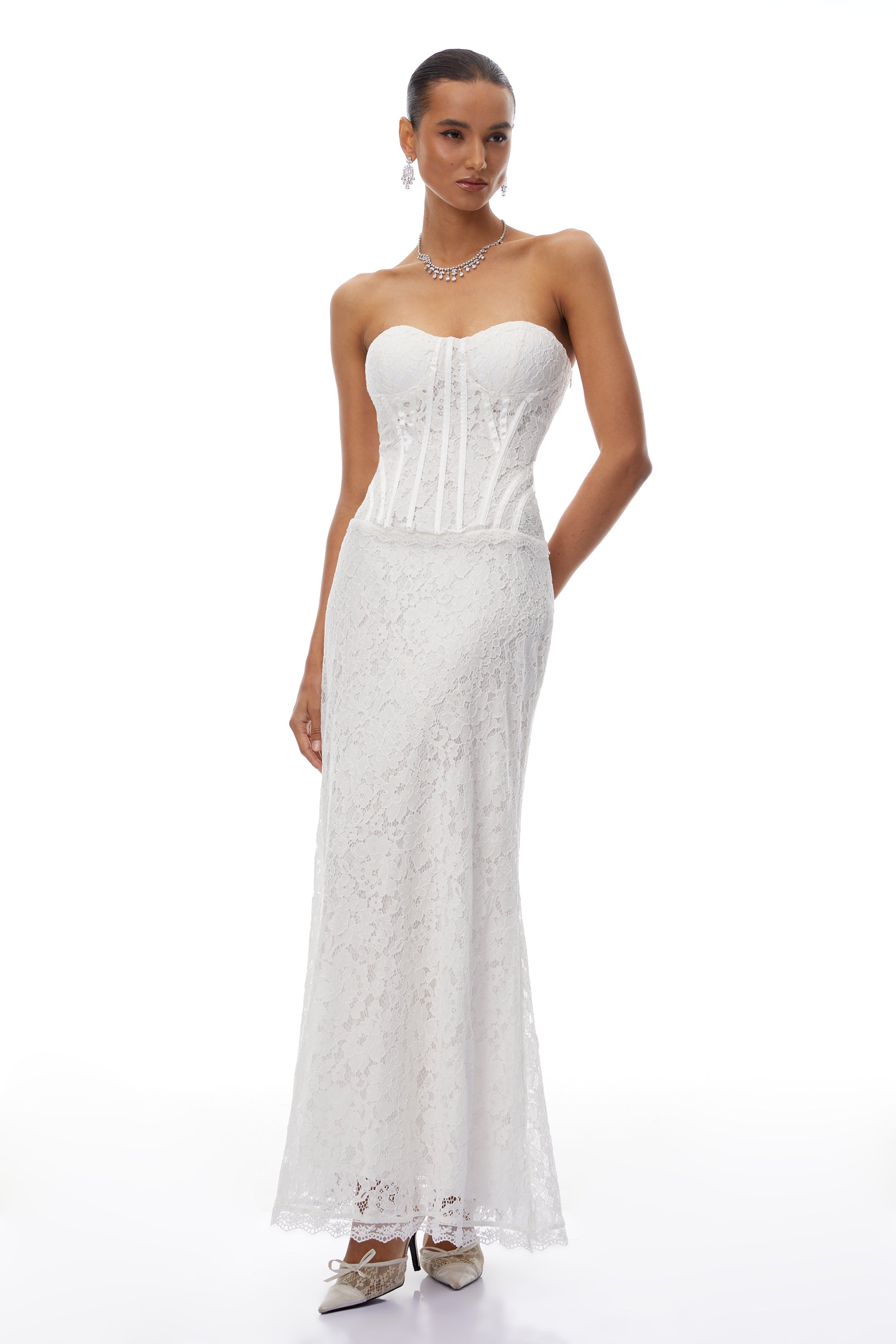 Karida White Off Shoulder Lace Maxi Dress