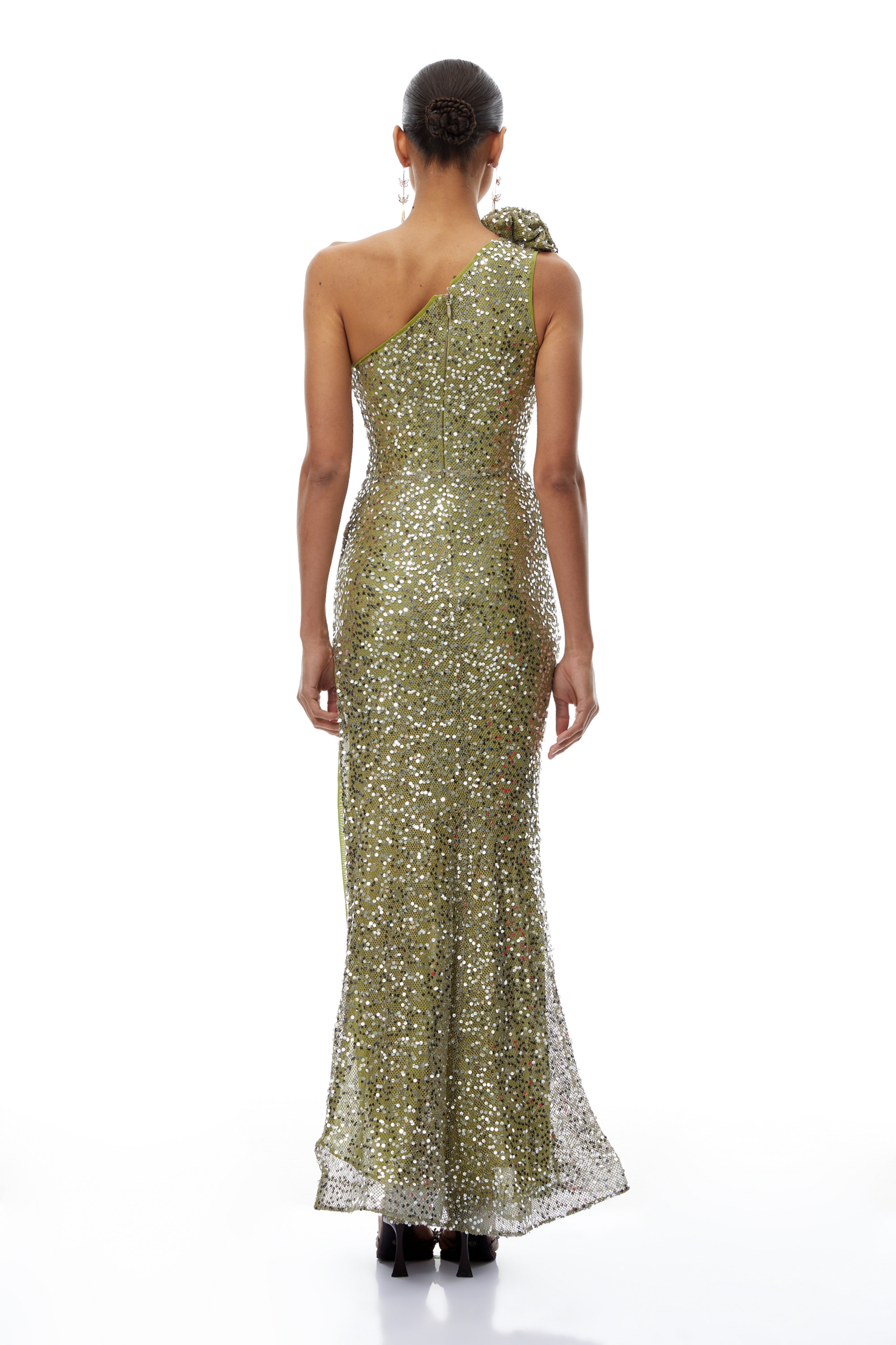 Nicola Green Asymmetrical Sequin Embellished Maxi Dress