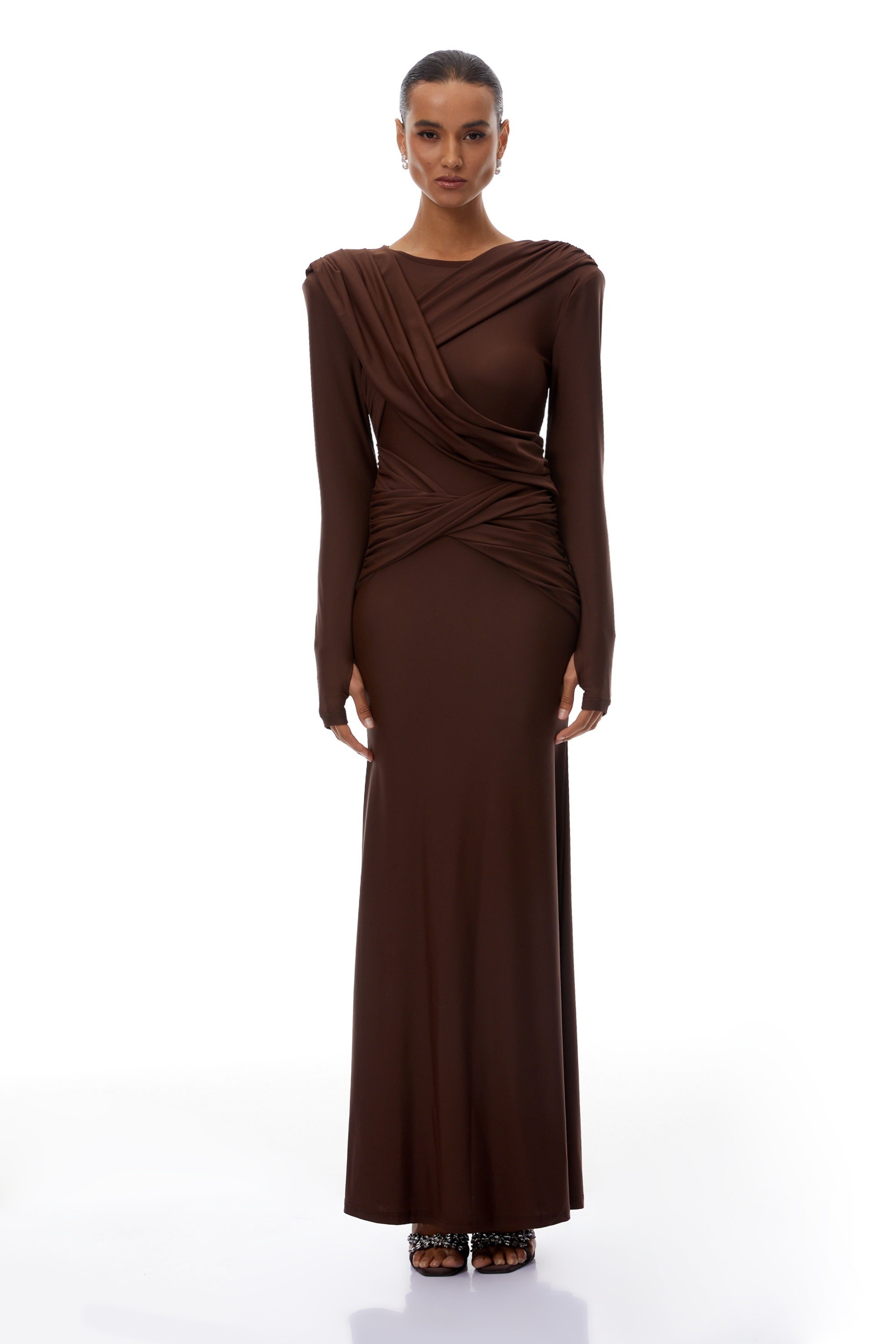 Jeanne Brown Asymmetrical Twisted Maxi Dress